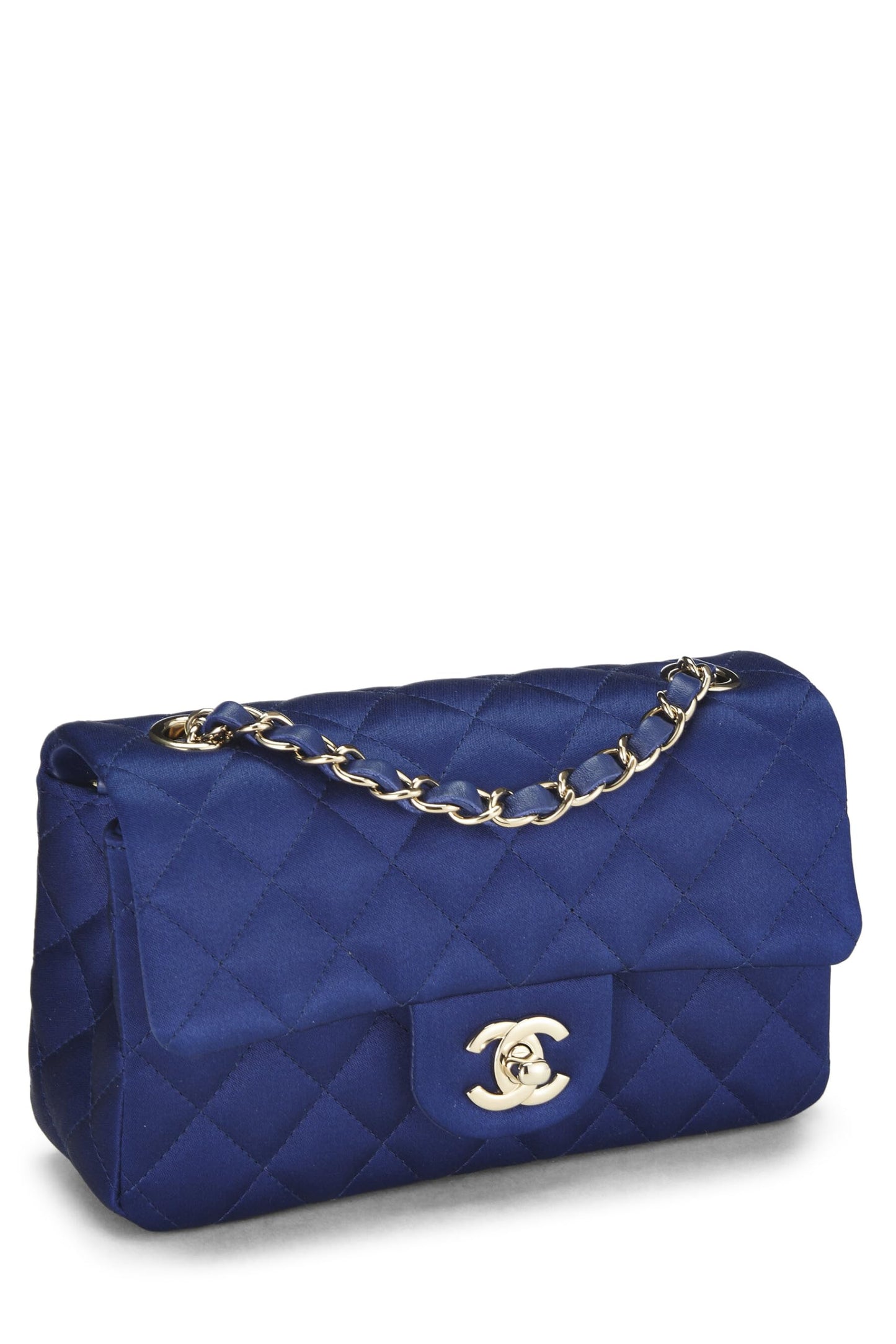 Chanel,  Navy Satin Rectangular Flap Small, Navy