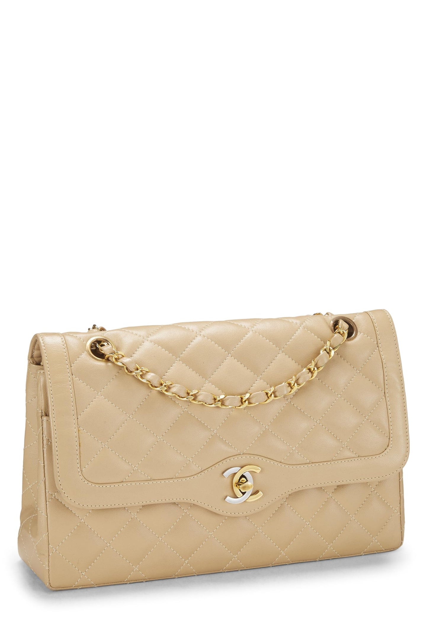 Chanel,  Beige Quilted Lambskin Paris Limited Double Flap Medium, Beige
