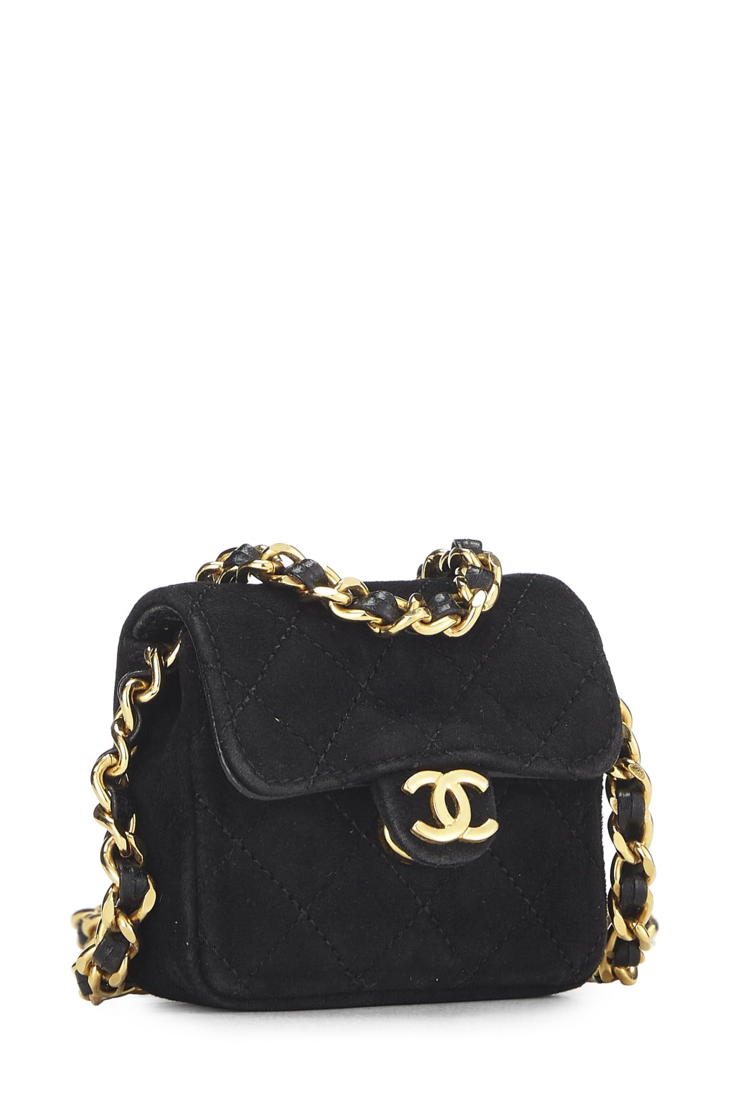Chanel,  Black Quilted Suede Half Flap Micro, Black