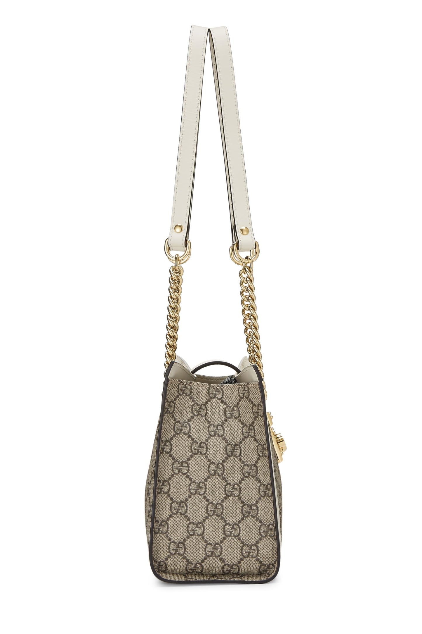 Gucci,  Ivory GG Supreme Canvas Padlock Tote Small, White