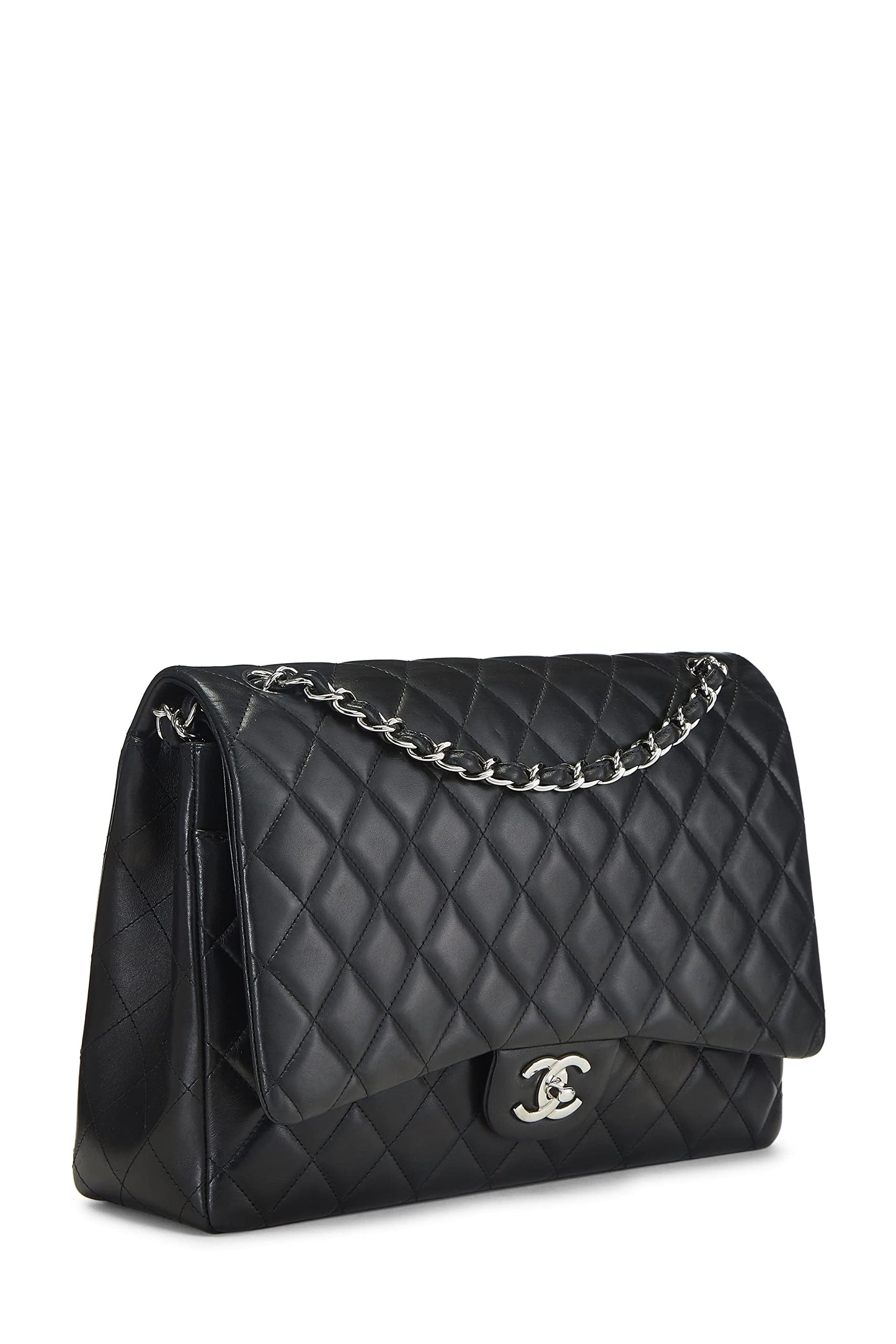 Chanel,  Black Quilted Lambskin New Classic Double Flap Maxi, Black