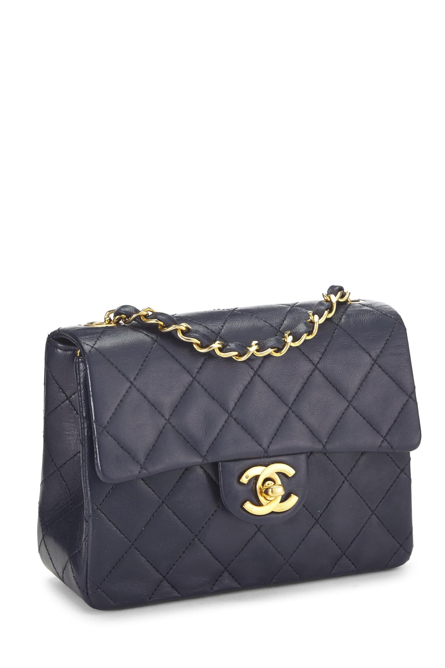 Chanel,  Navy Quilted Lambskin Half Flap Mini, Navy