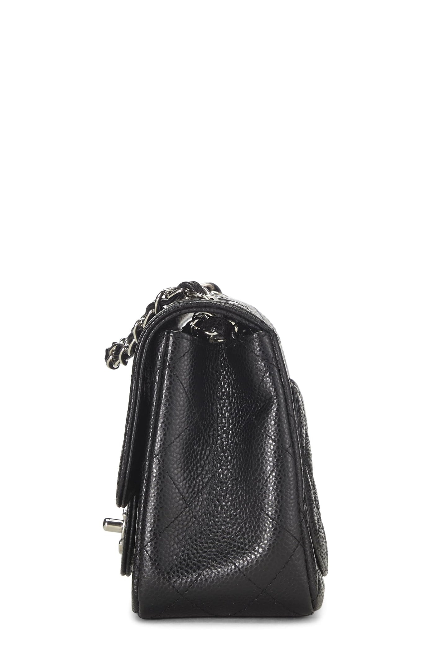 Chanel,  Black Quilted Caviar Classic Square Flap Mini, Black