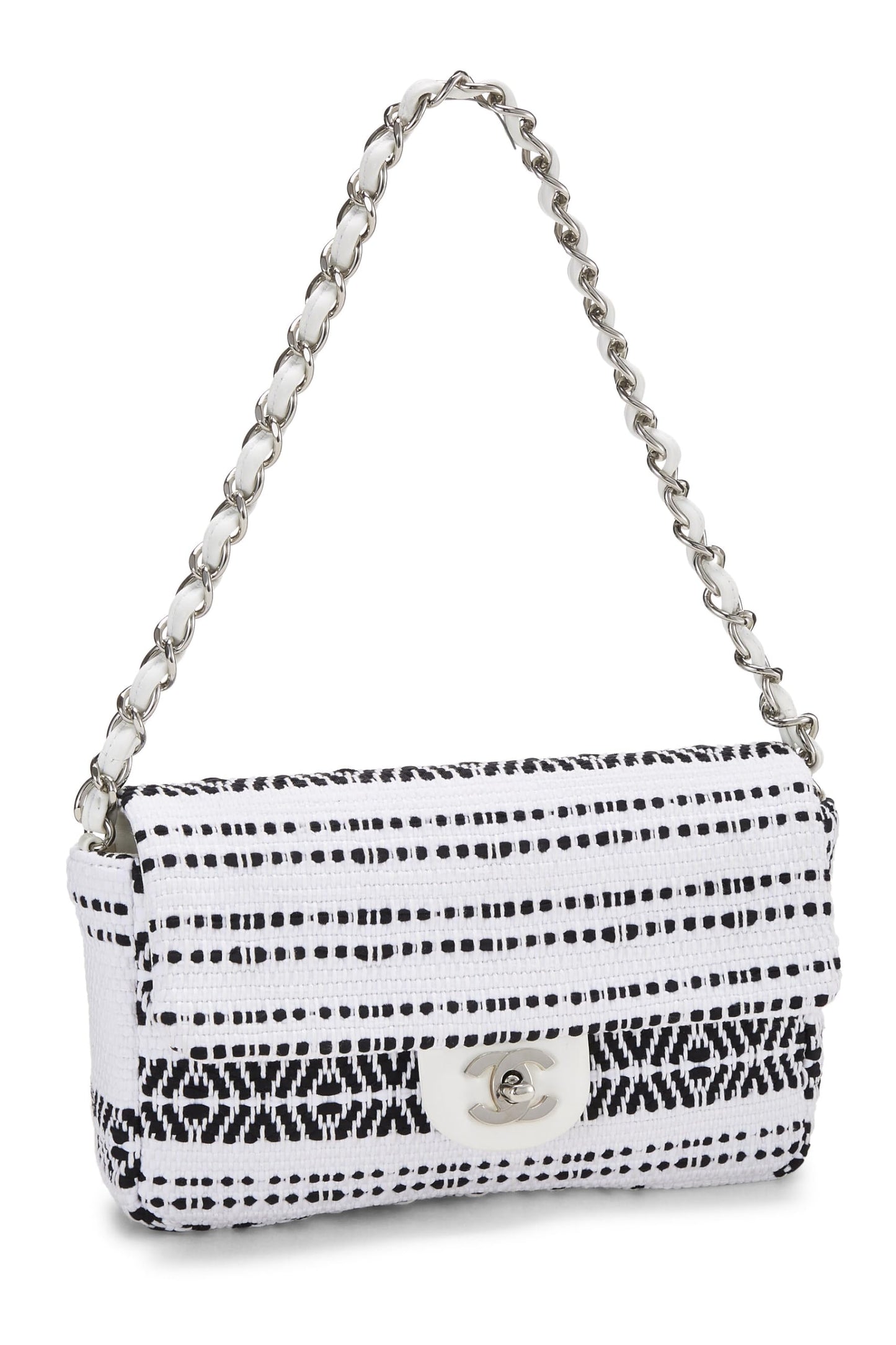 Chanel,  White Woven Half Flap Medium, White