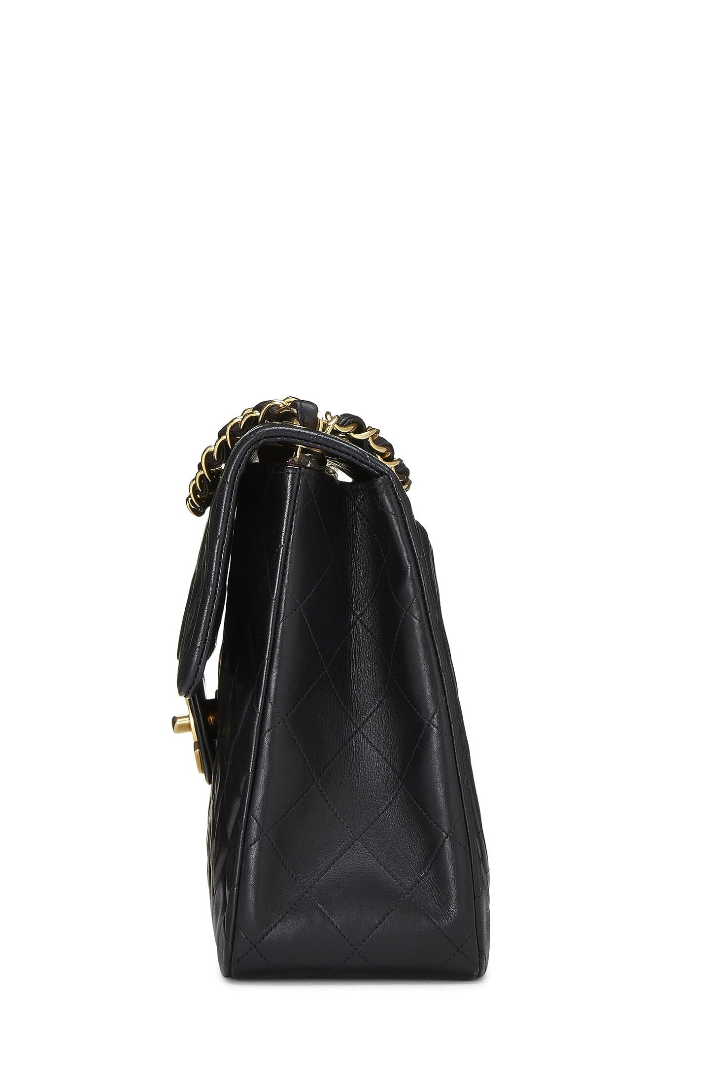 Chanel,  Black Quilted Lambskin Half Flap Maxi, Black
