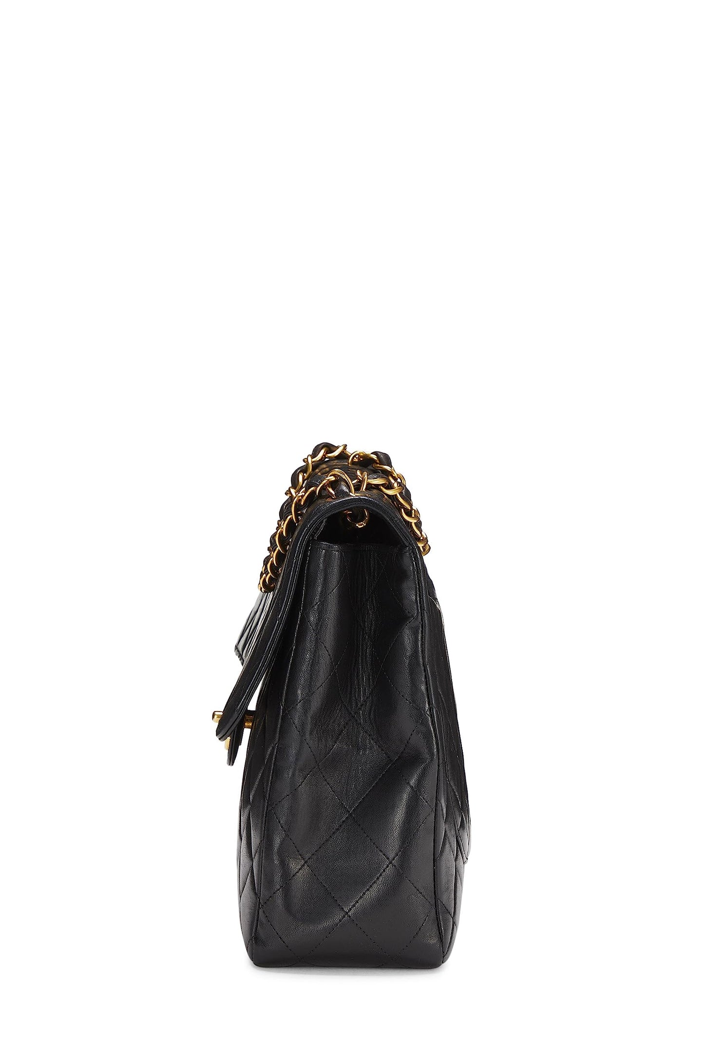 Chanel,  Black Quilted Lambskin Half Flap Jumbo, Black