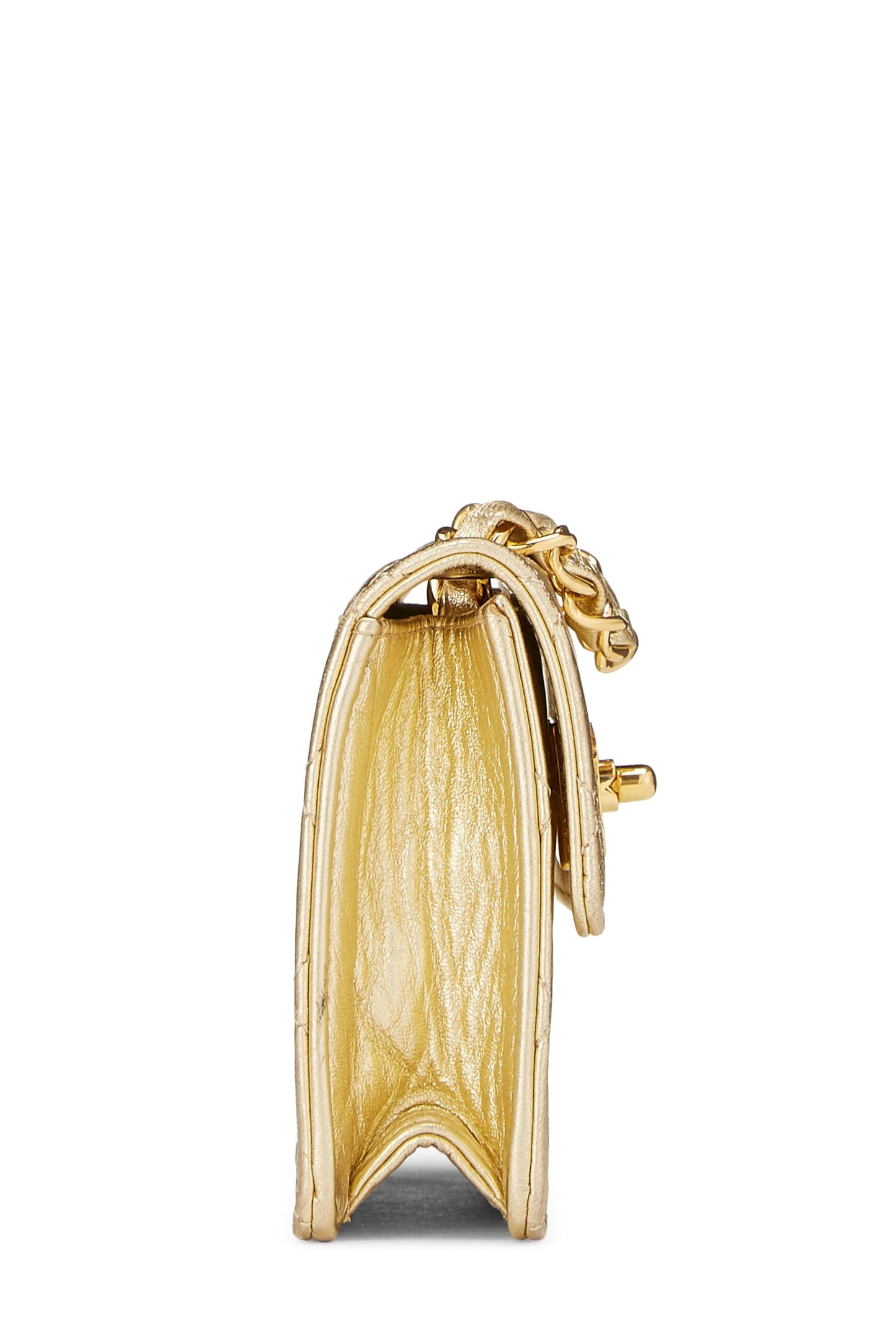 Chanel,  Metallic Gold Quilted Lambskin Half Flap Micro, Gold
