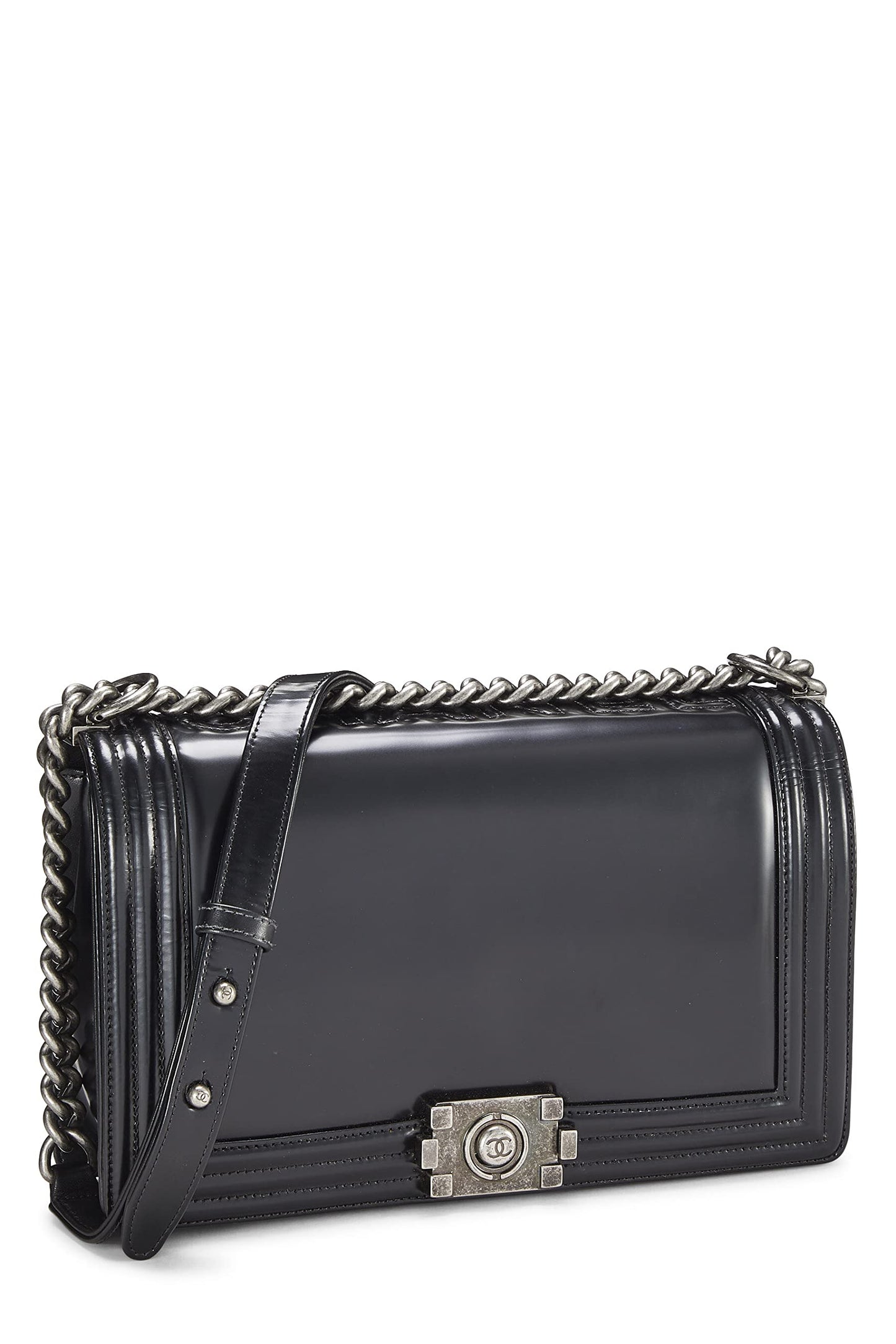 Chanel,  Black Calfskin Reverso Boy Bag Large, Black