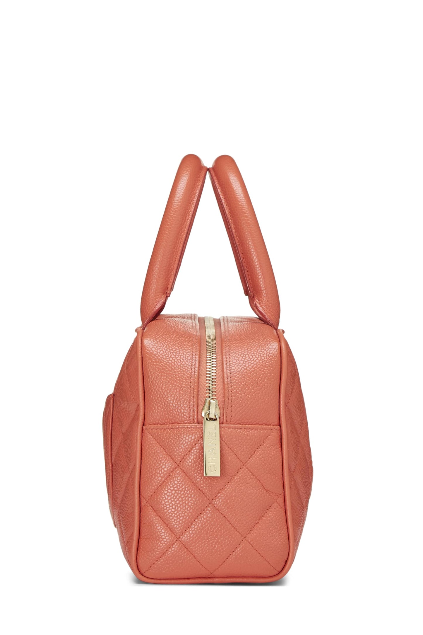 CHANEL,  Coral Quilted Caviar Bowler Mini, Orange