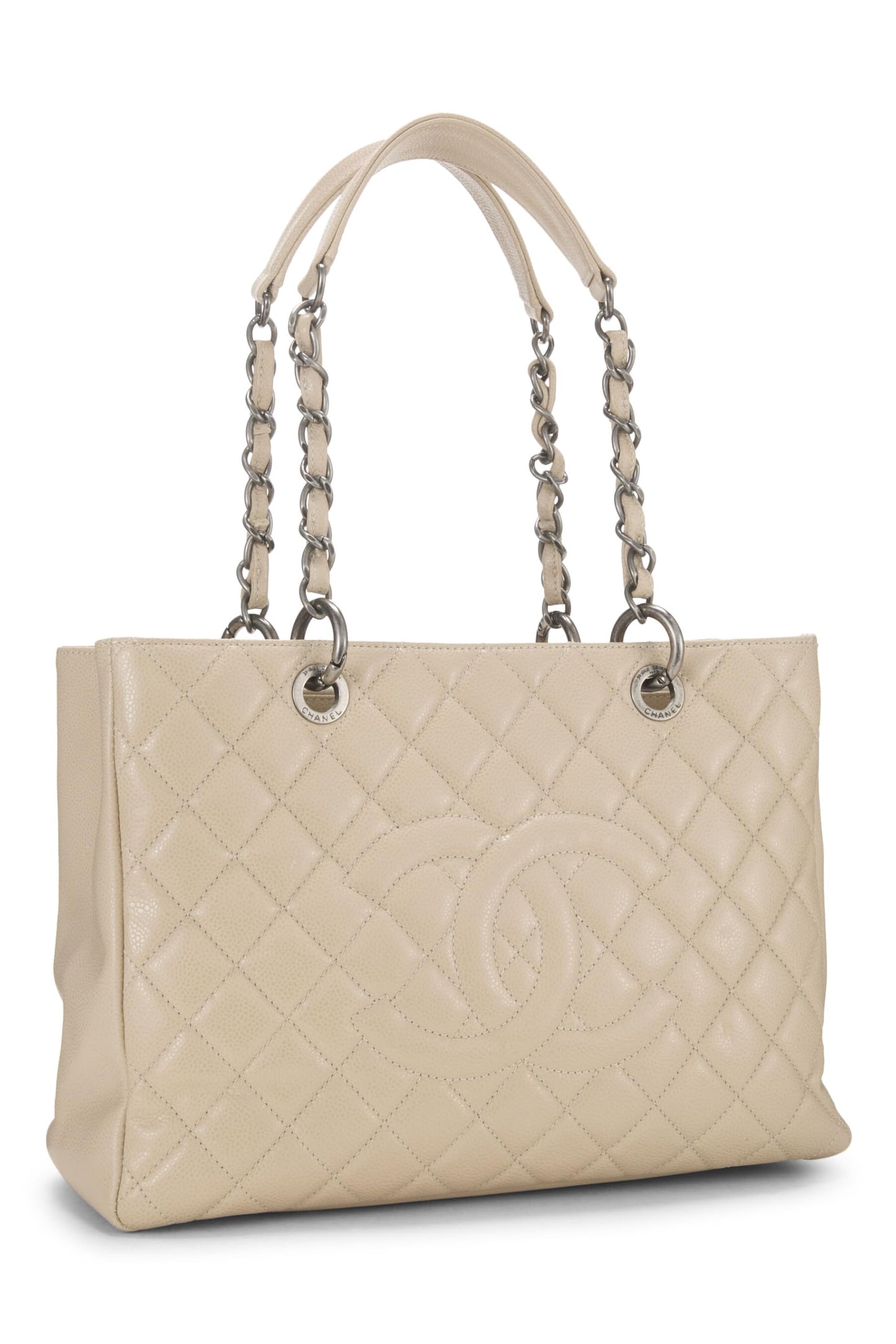 Chanel,  Beige Quilted Caviar Grand Shopping Tote (GST), Beige