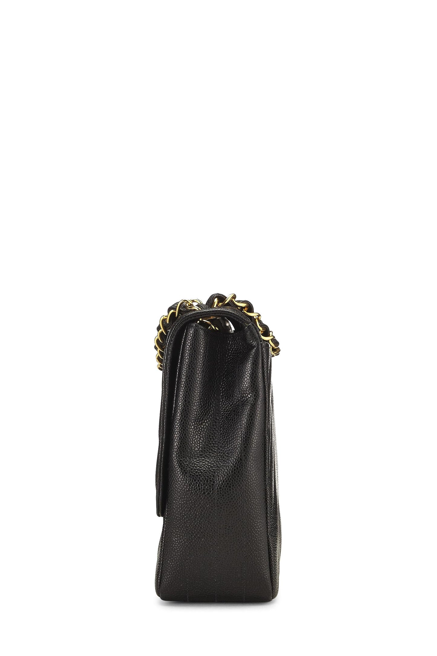Chanel,  Black Caviar Diagonal Flap Jumbo, Black