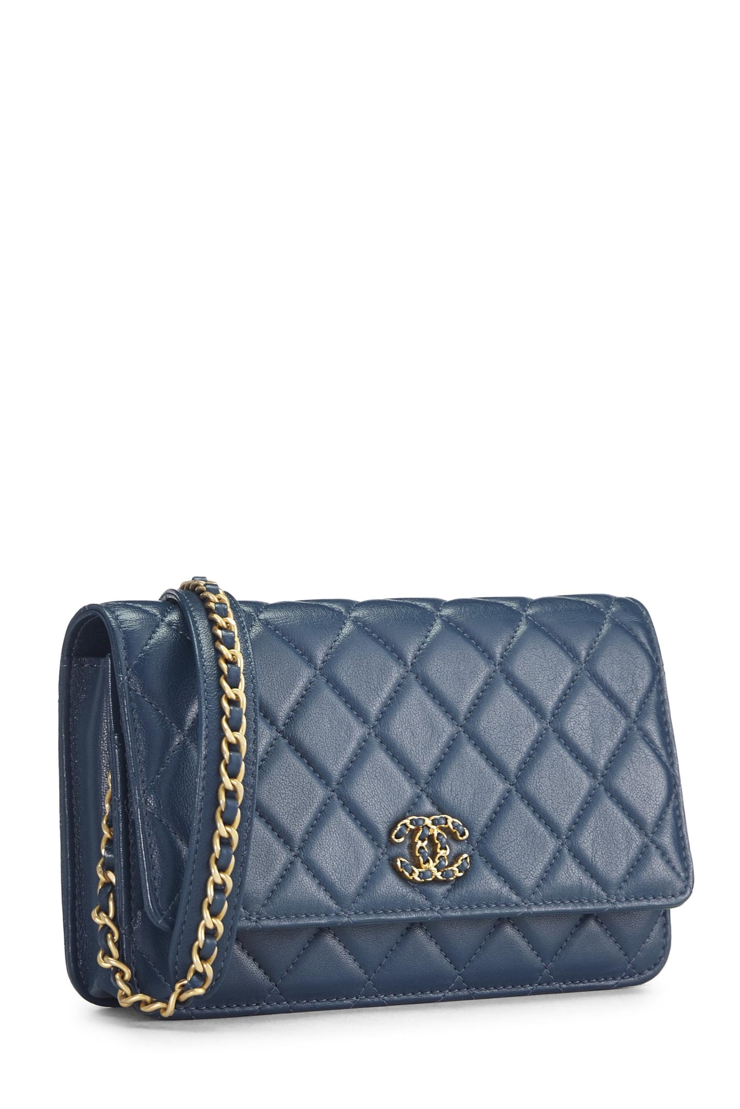Chanel,  Blue Quilted Lambskin Infinity Wallet on Chain (WOC), Blue