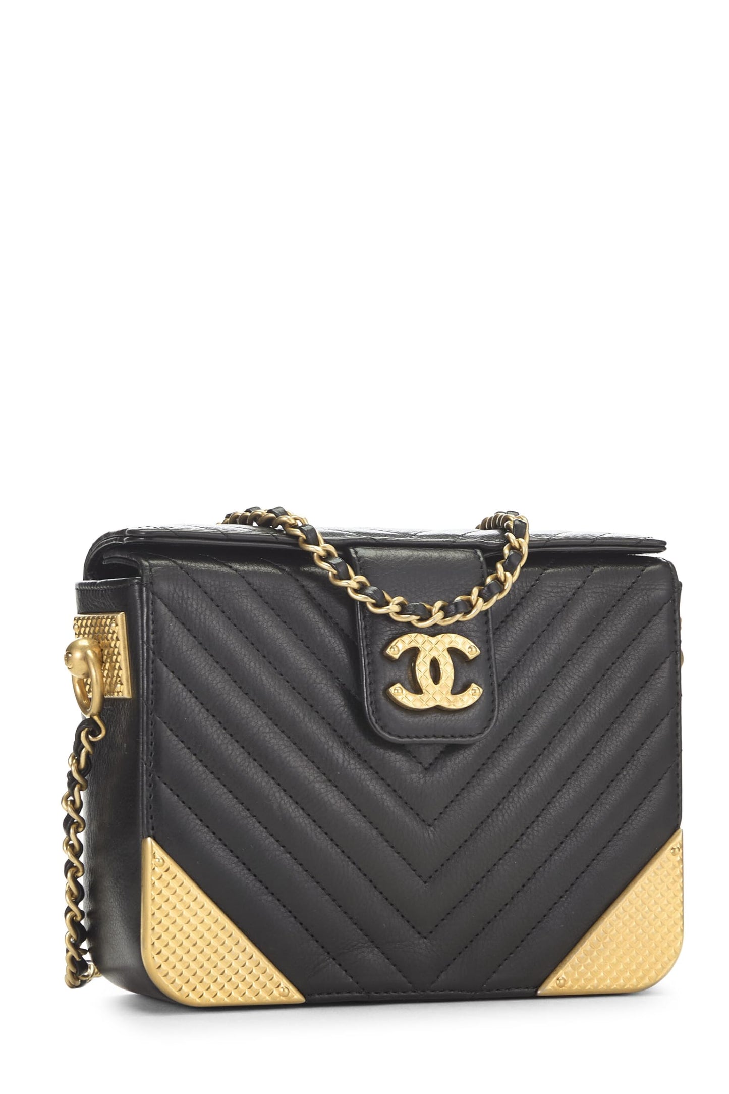 Chanel,  Paris-Cosmopolite Black Chevron Calfskin Rock the Corner Minaudiere, Black