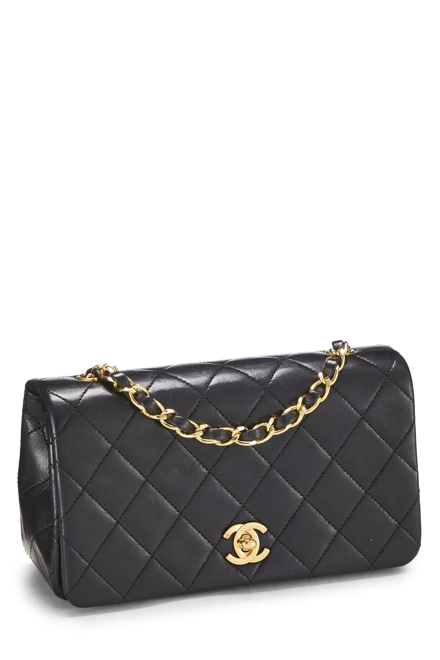 Chanel,  Black Quilted Lambskin Full Flap Mini, Black