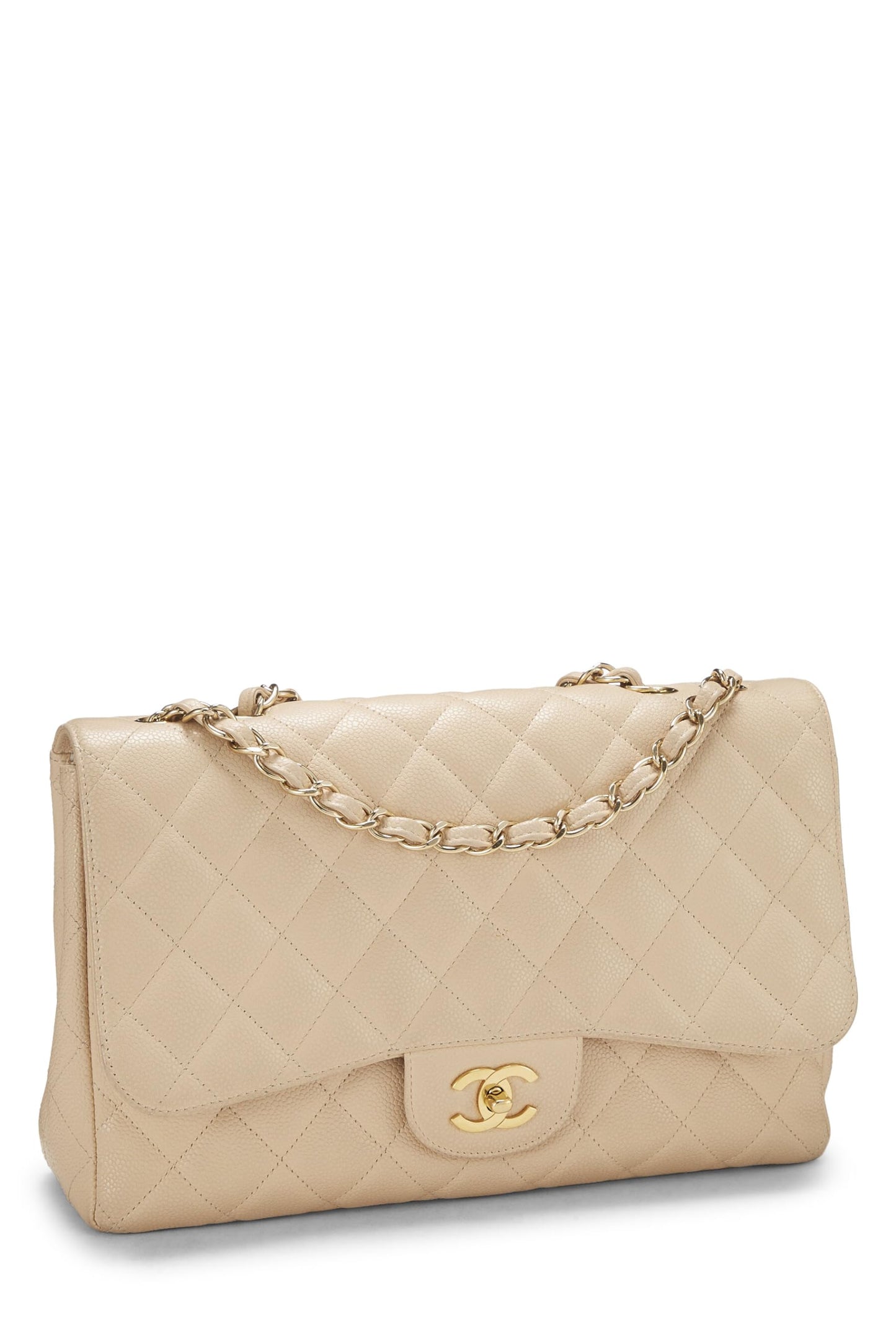 Chanel,  Beige Quilted Caviar New Classic Flap Jumbo, Beige