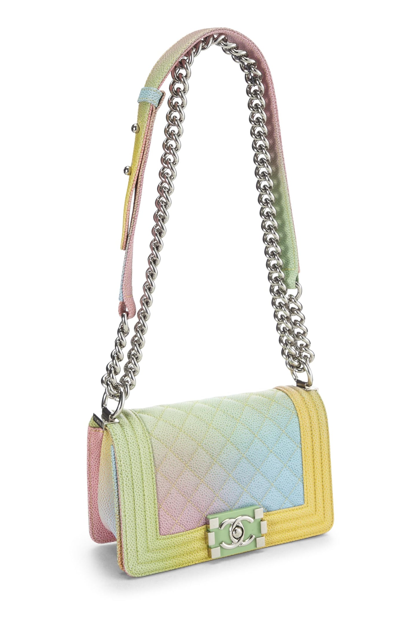 Chanel,  Rainbow Quilted Caviar Boy Bag Small, Green