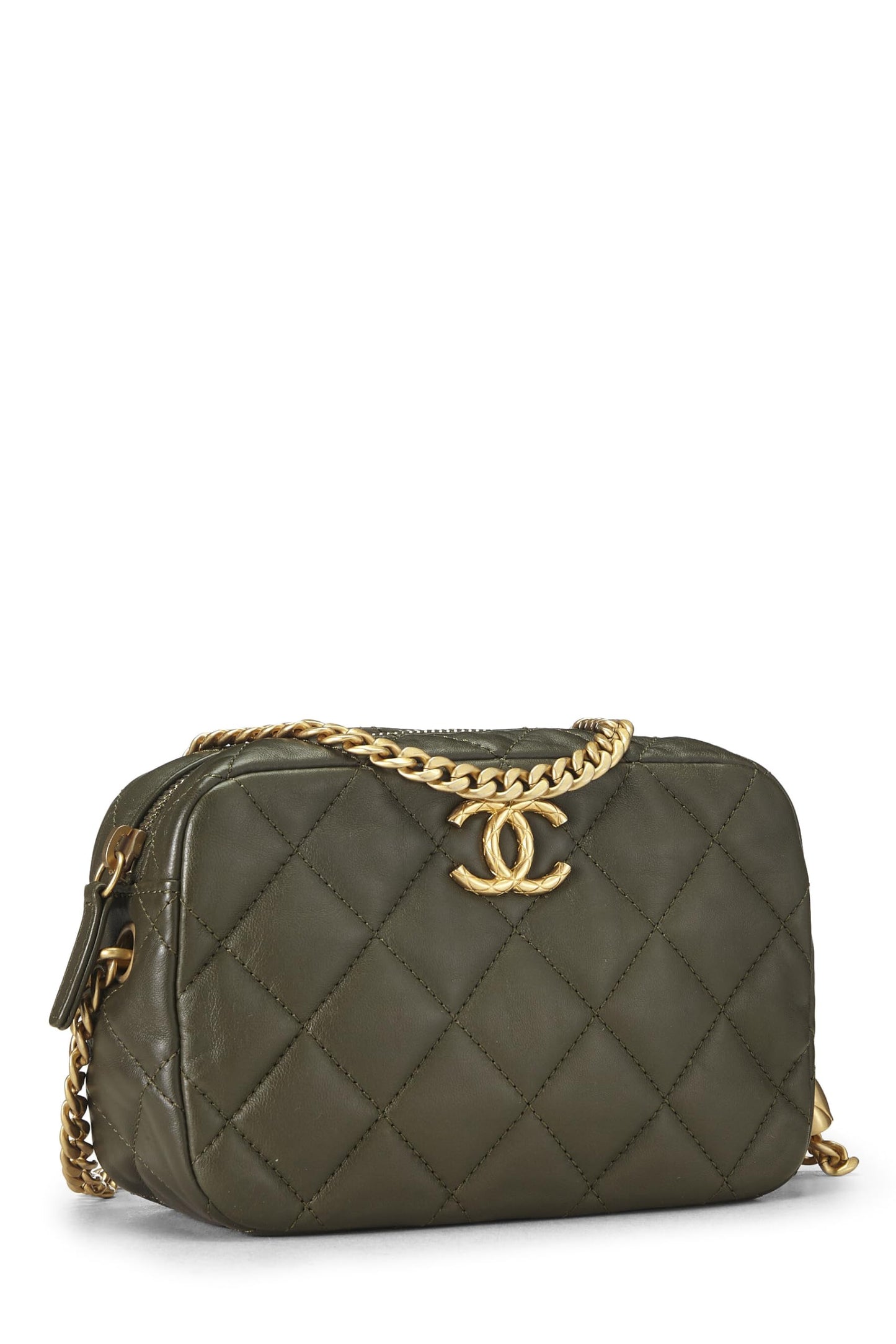 Chanel,  Green Lambskin Diamond 'CC' Camera Bag Mini, Green