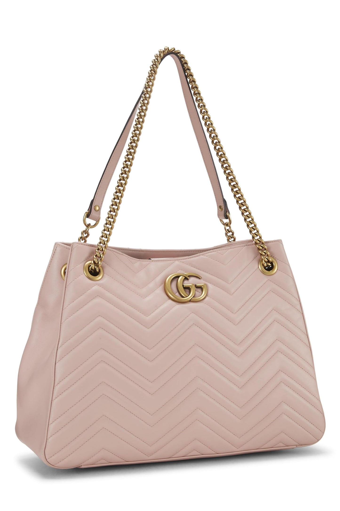 Gucci,  Pink Leather GG Marmont Chain Tote, Pink