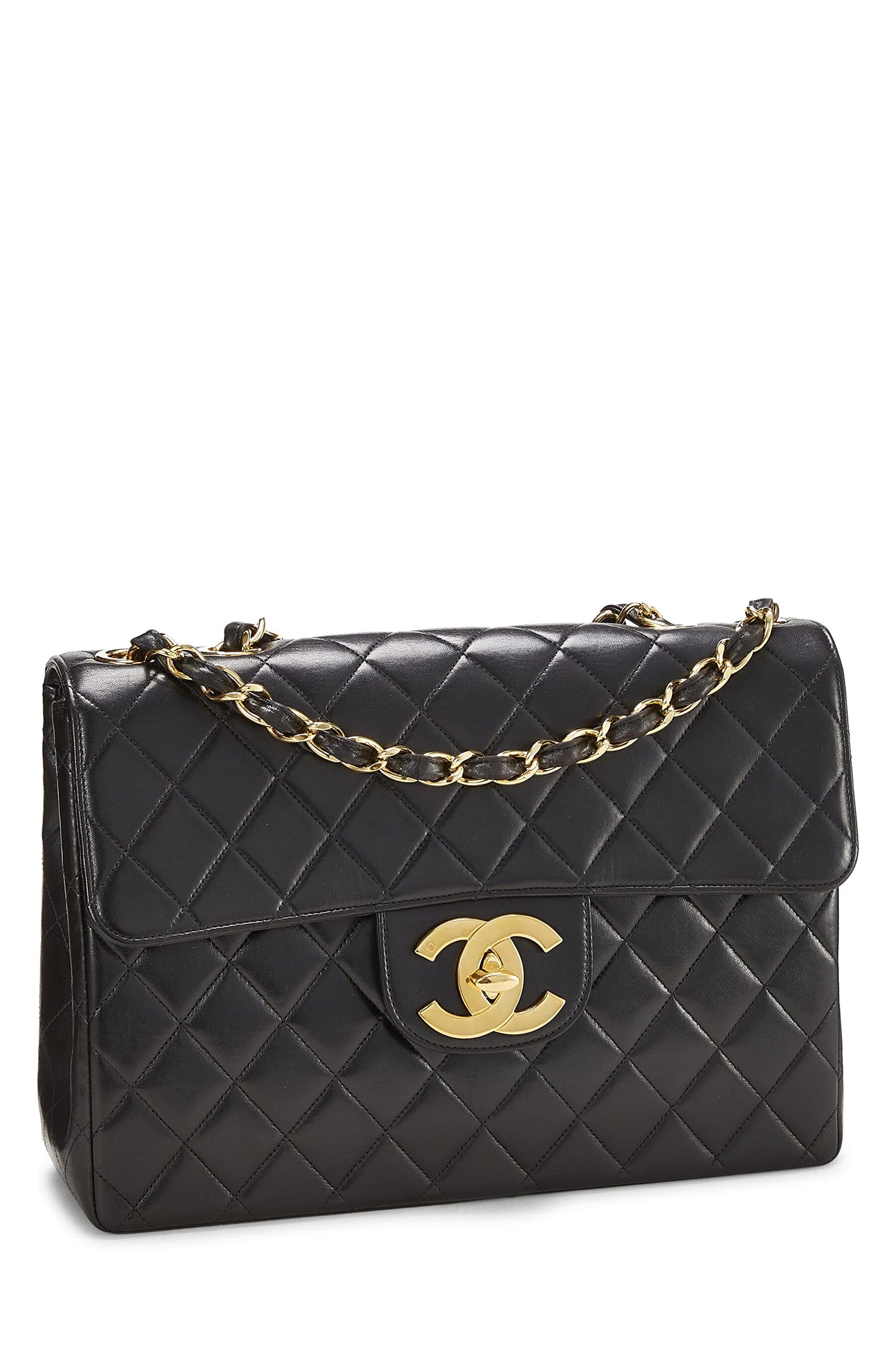 Chanel,  Black Quilted Lambskin Half Flap Jumbo, Black
