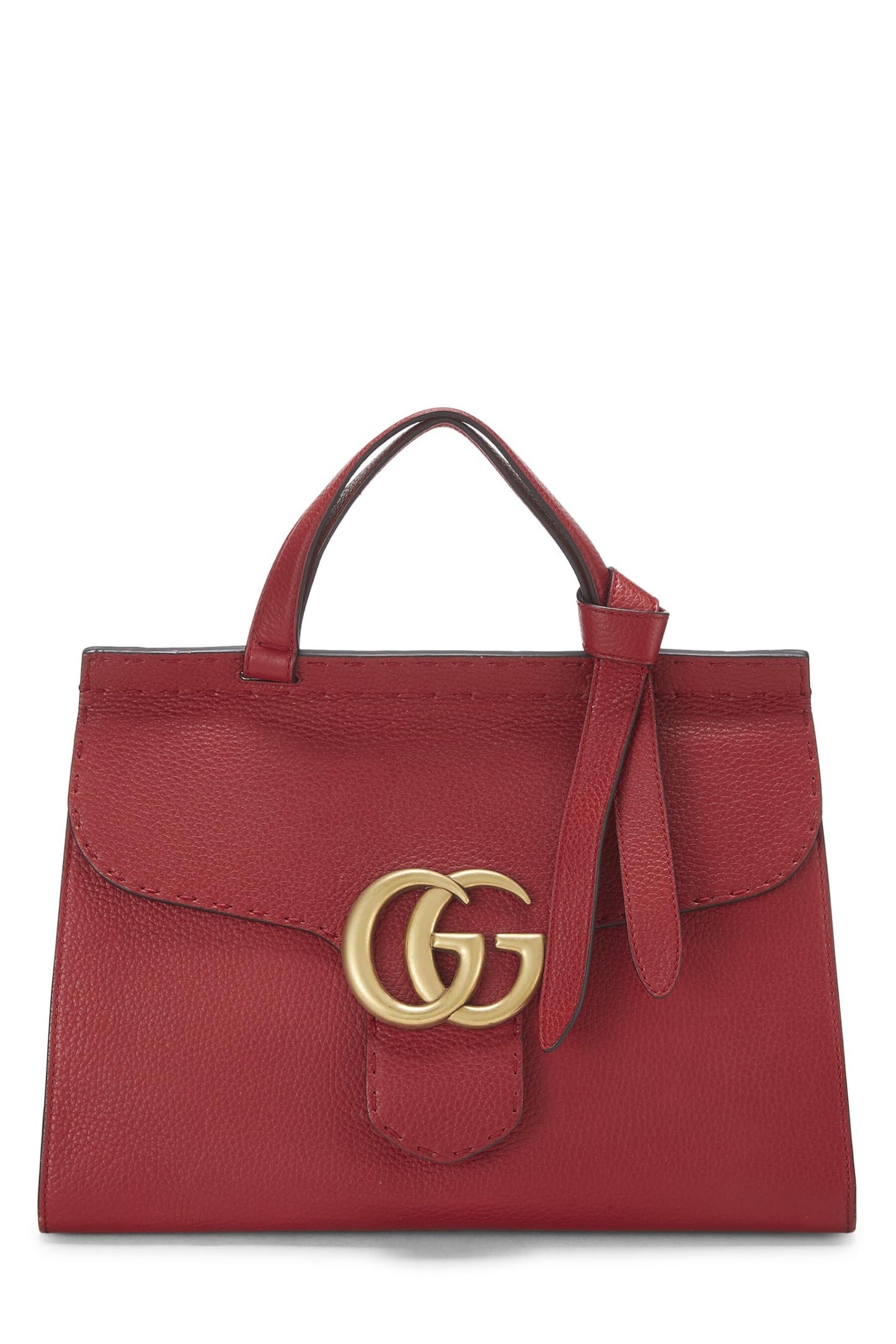 Gucci,  Red Leather GG Marmont Top Handle Flap Bag Small, Red