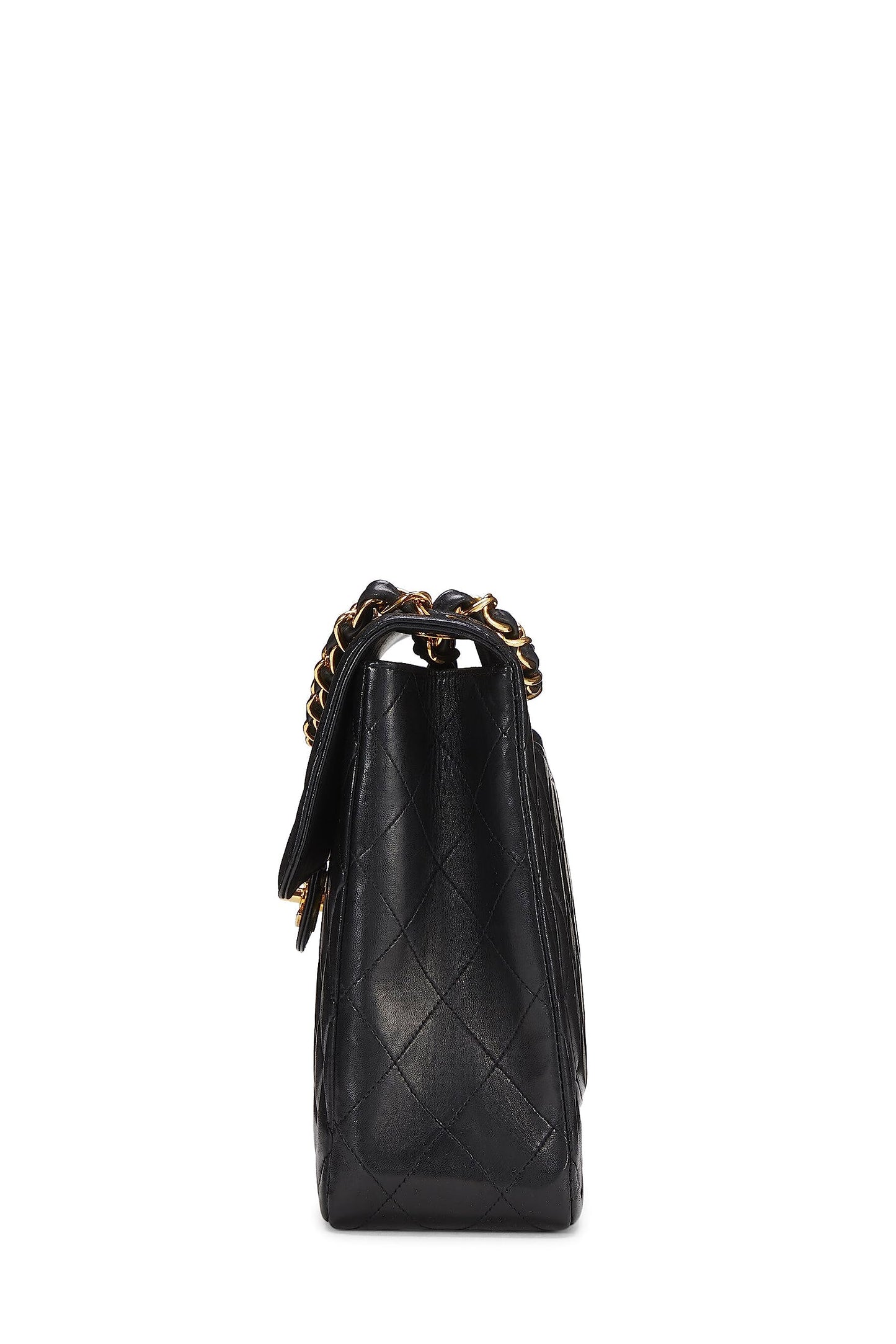 Chanel,  Black Quilted Lambskin Half Flap Jumbo, Black