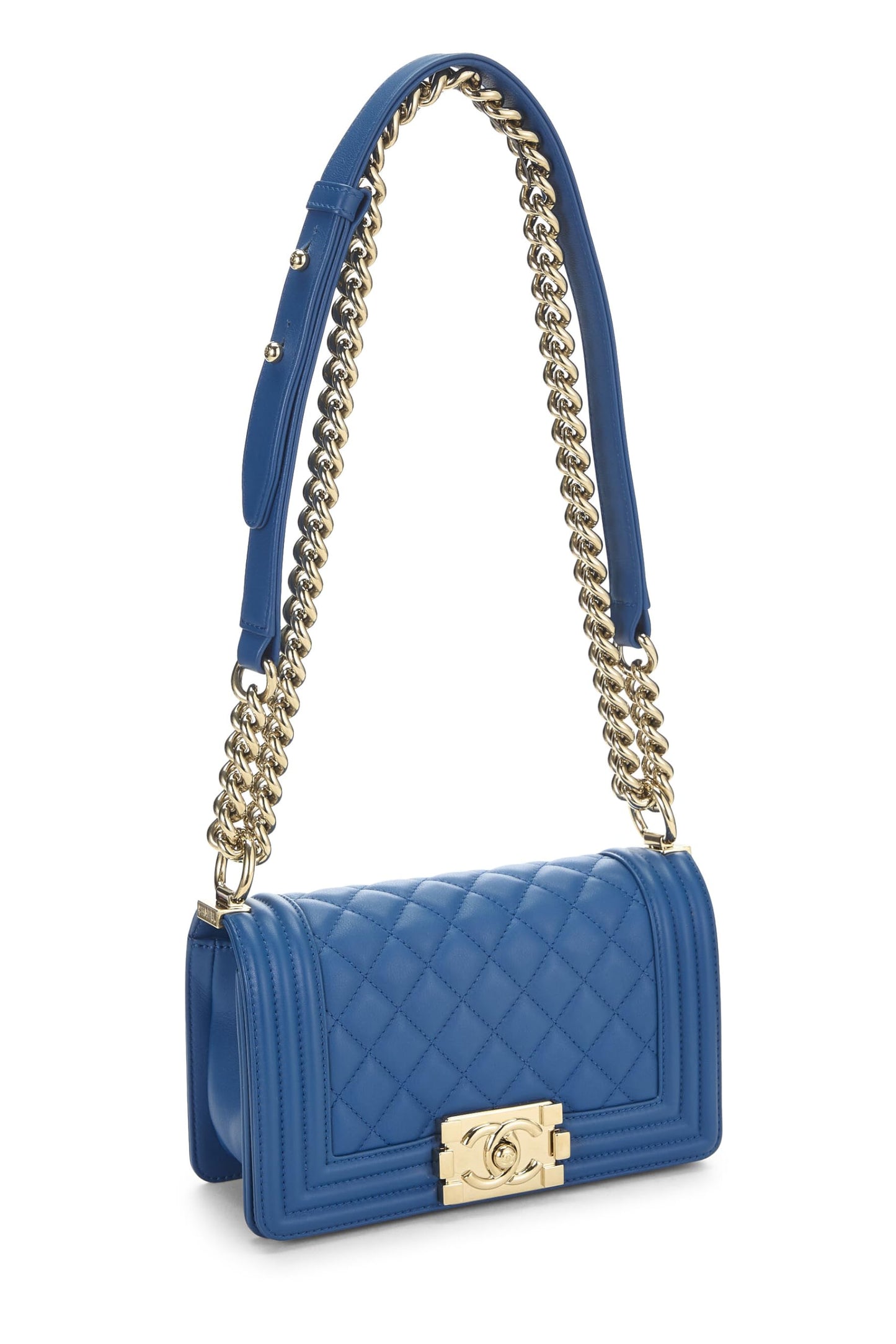 Chanel,  Blue Quilted Lambskin Boy Small, Blue