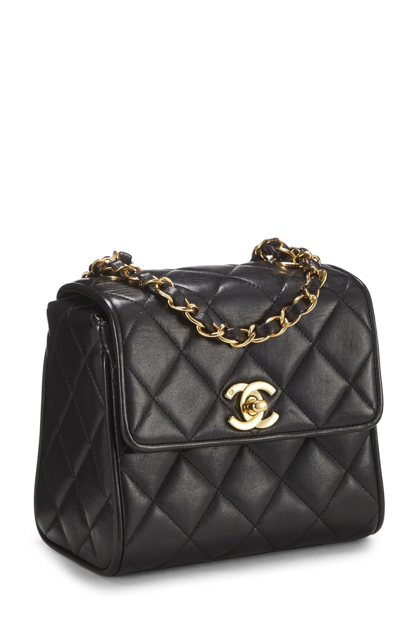 Chanel,  Black Quilted Lambskin Half Flap Mini, Black