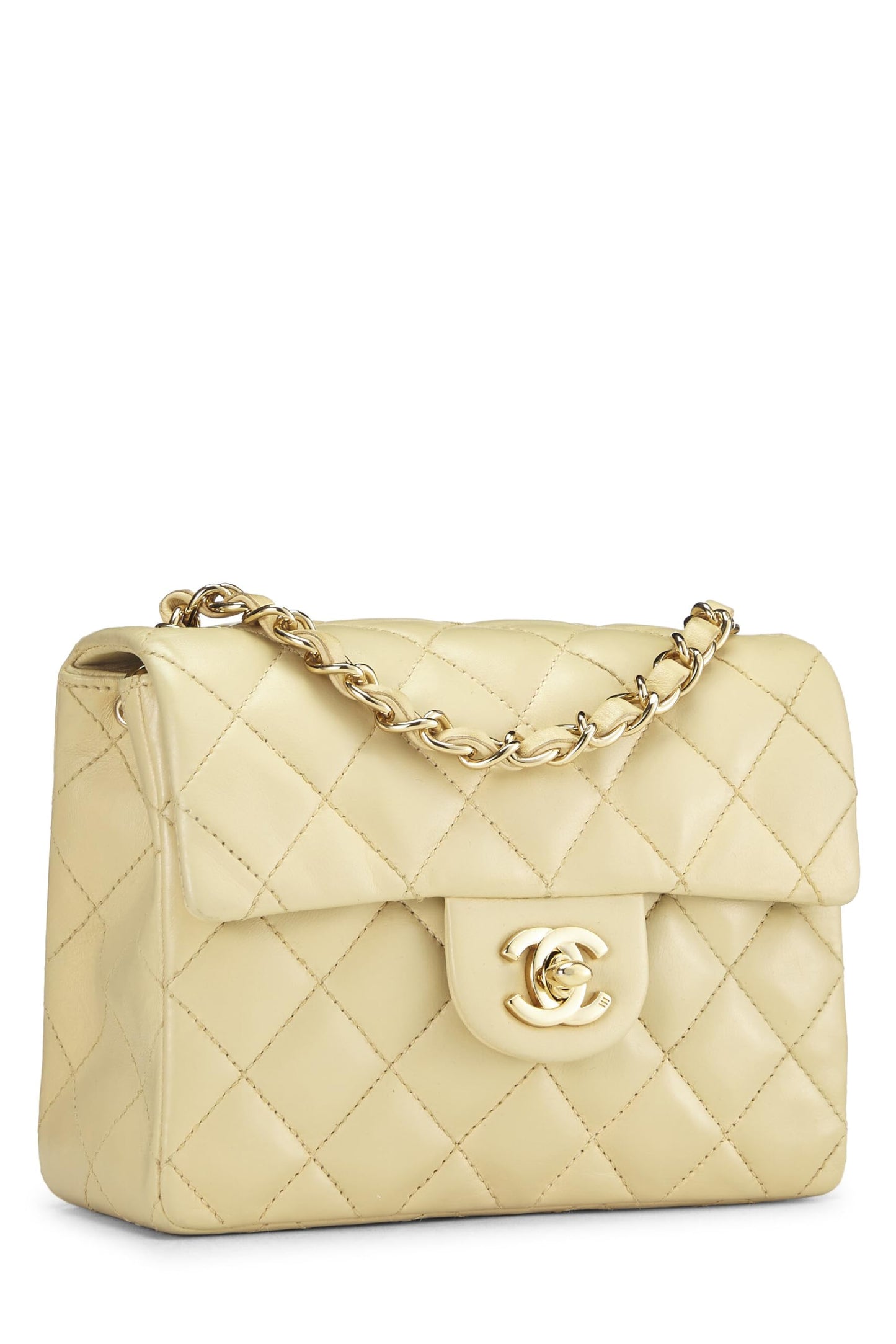 Chanel,  Beige Quilted Lambskin Half Flap Mini, Beige
