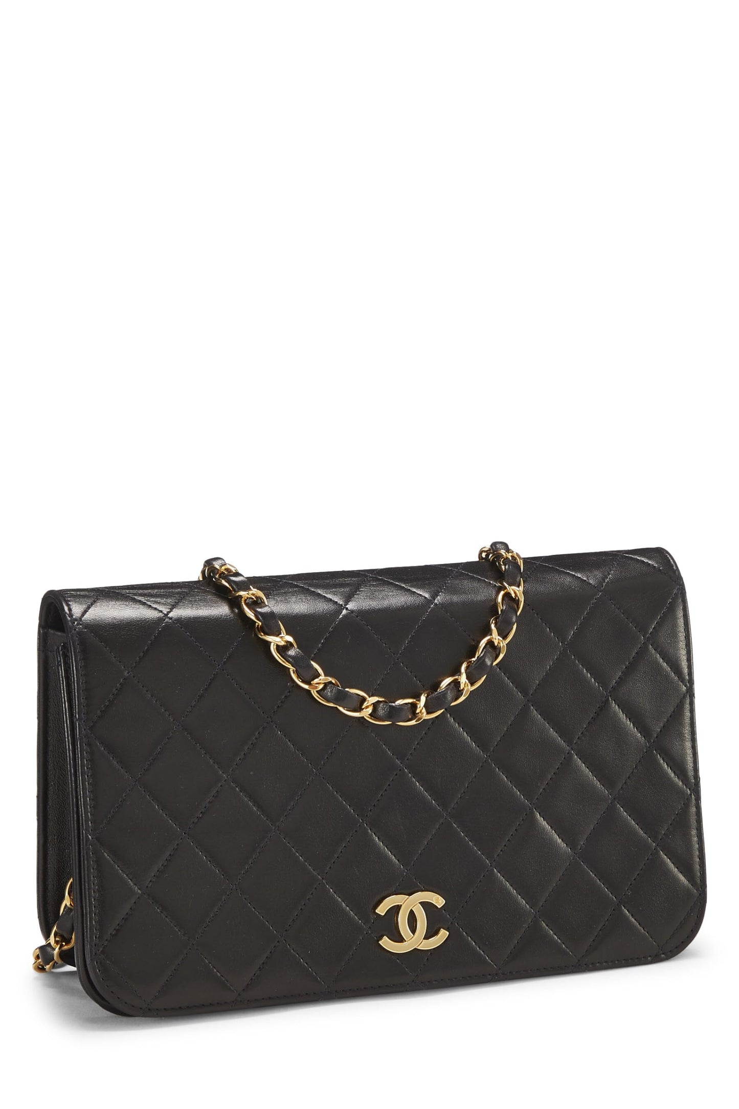 Chanel,  Black Quilted Lambskin Snap Full Flap Small, Black