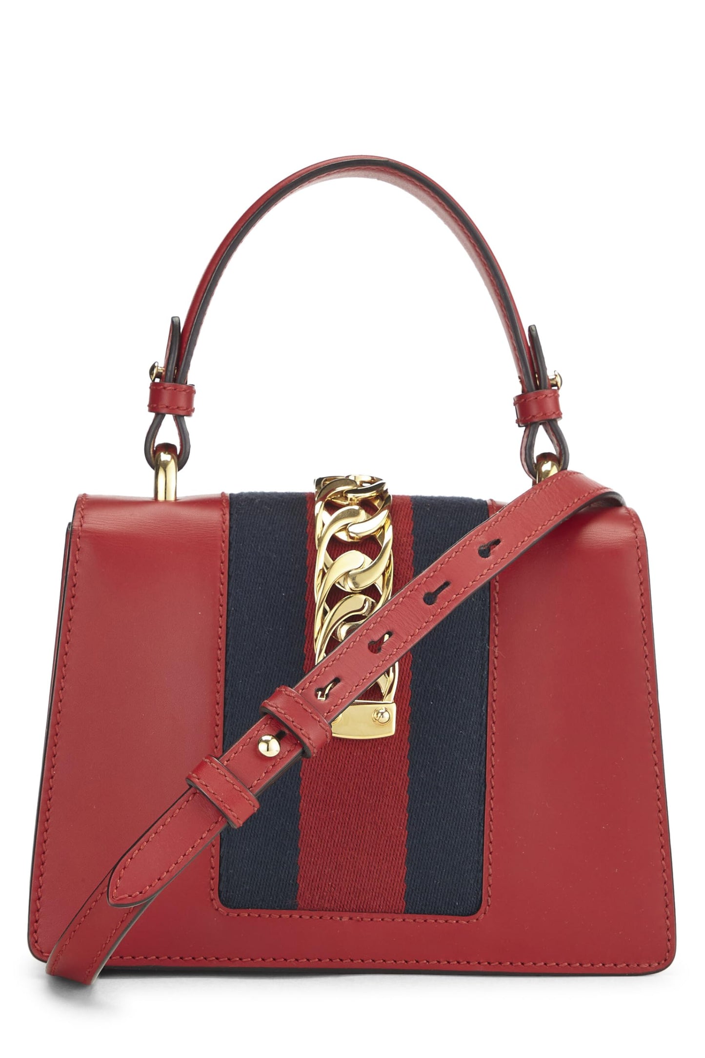 Gucci,  Red Leather Web Sylvie Mini, Red