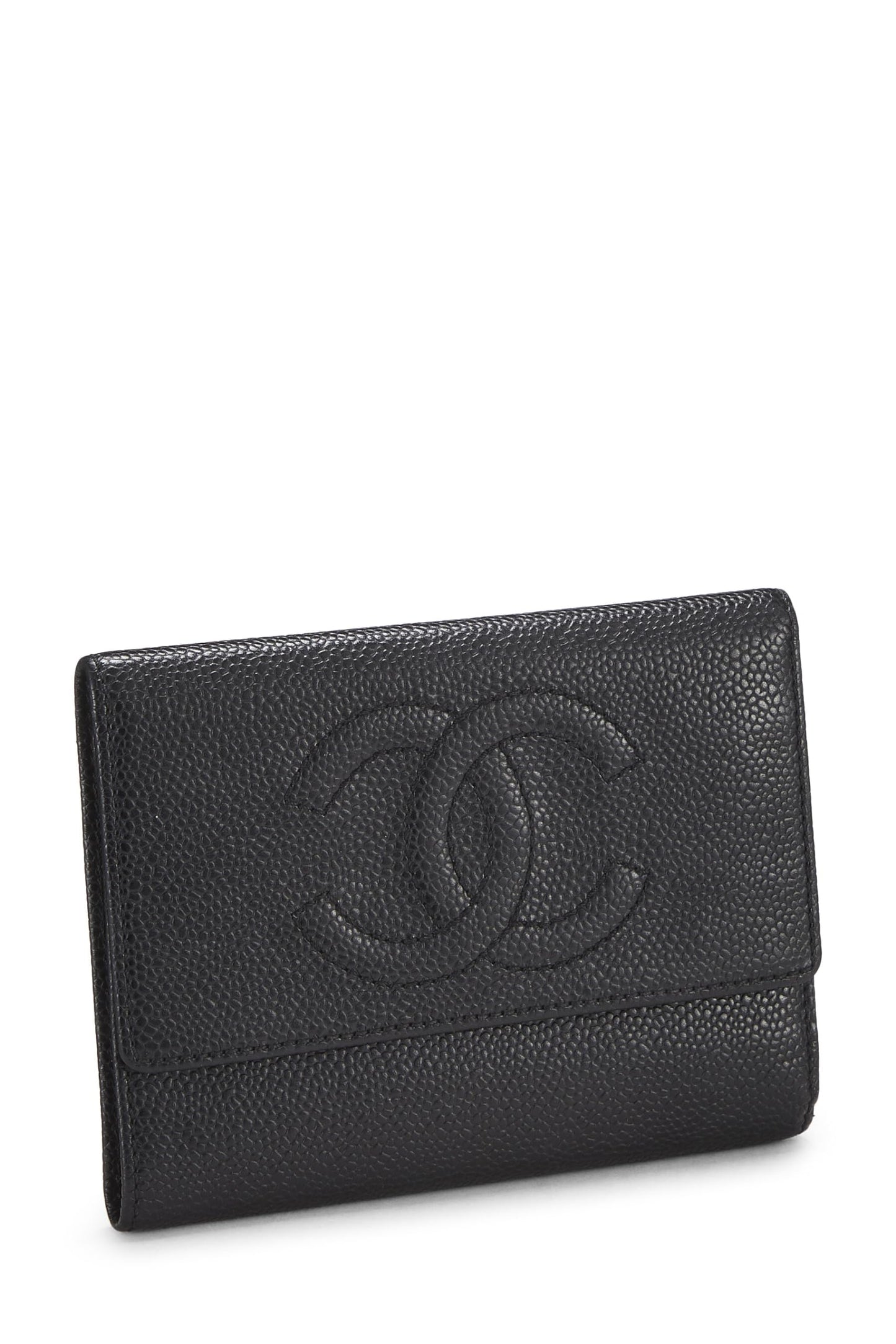 Chanel,  Black Caviar Timeless 'CC' Flap Wallet, Black