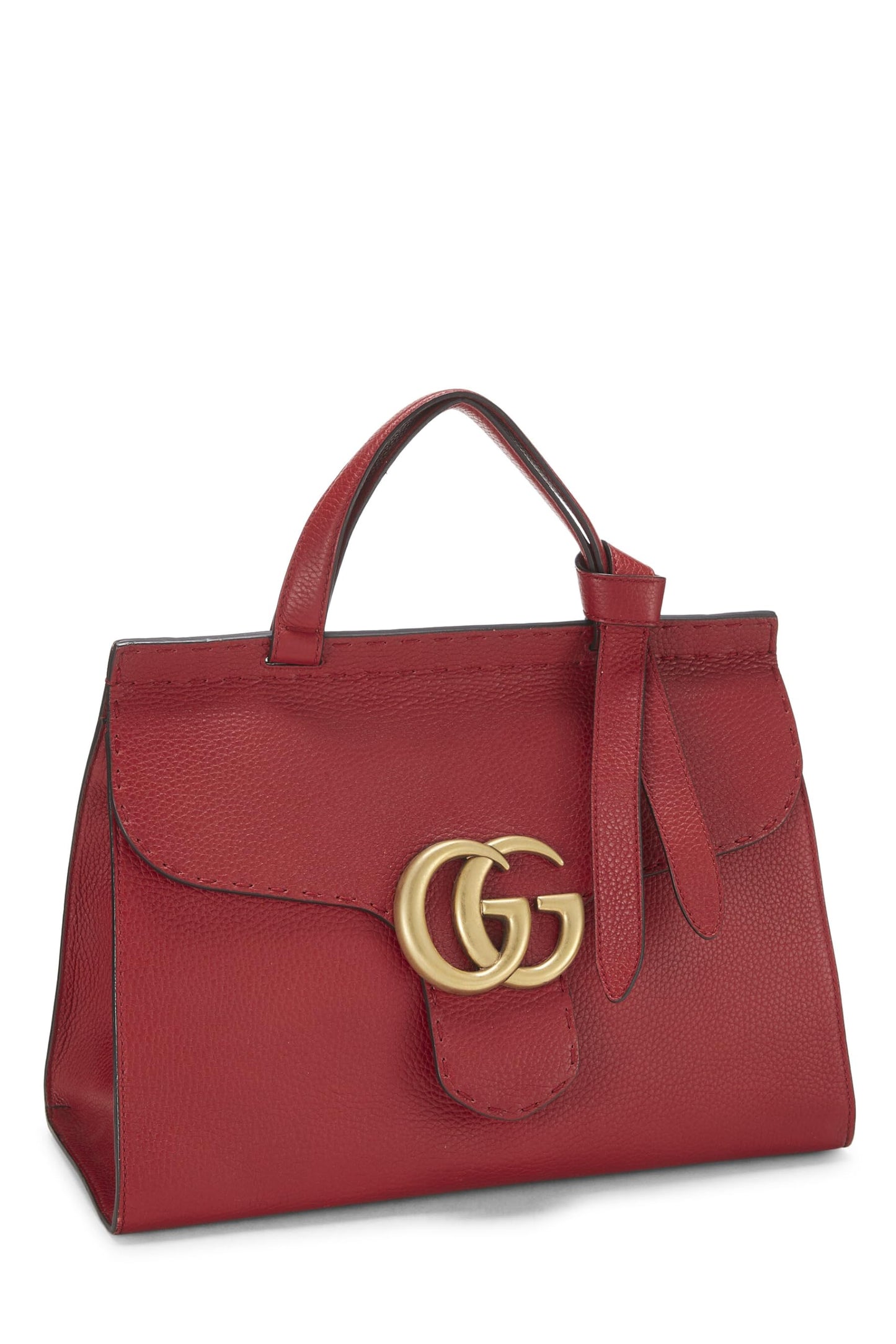 Gucci,  Red Leather GG Marmont Top Handle Flap Bag Small, Red