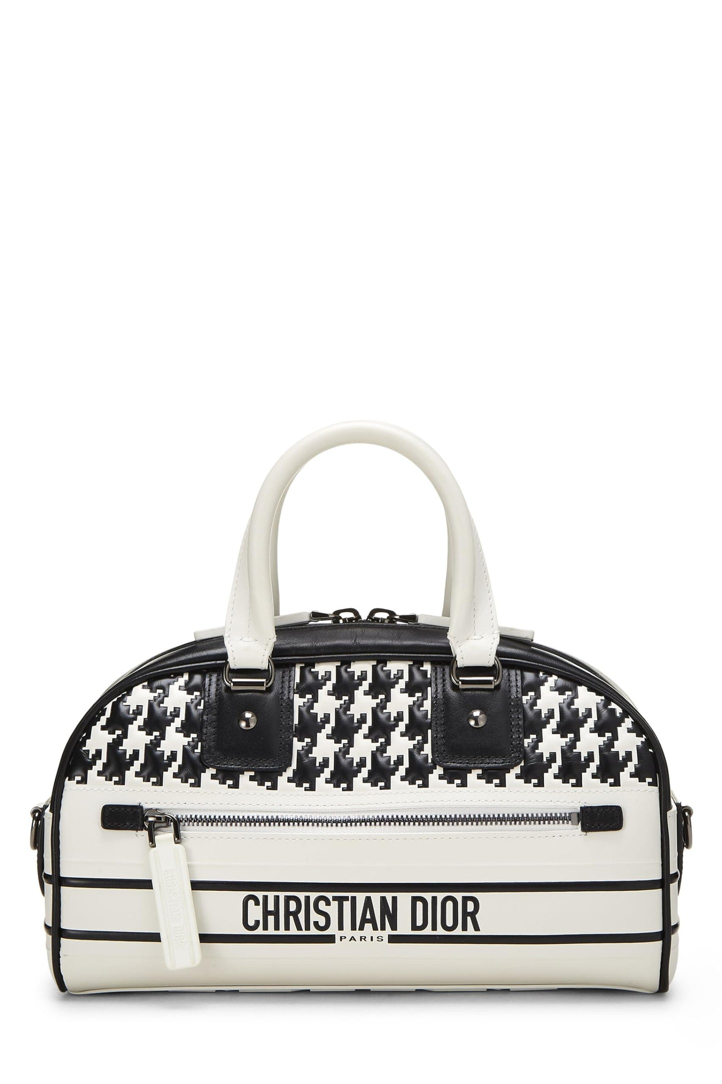 Dior,  White & Black Leather Vibe Bowling Bag Small, White