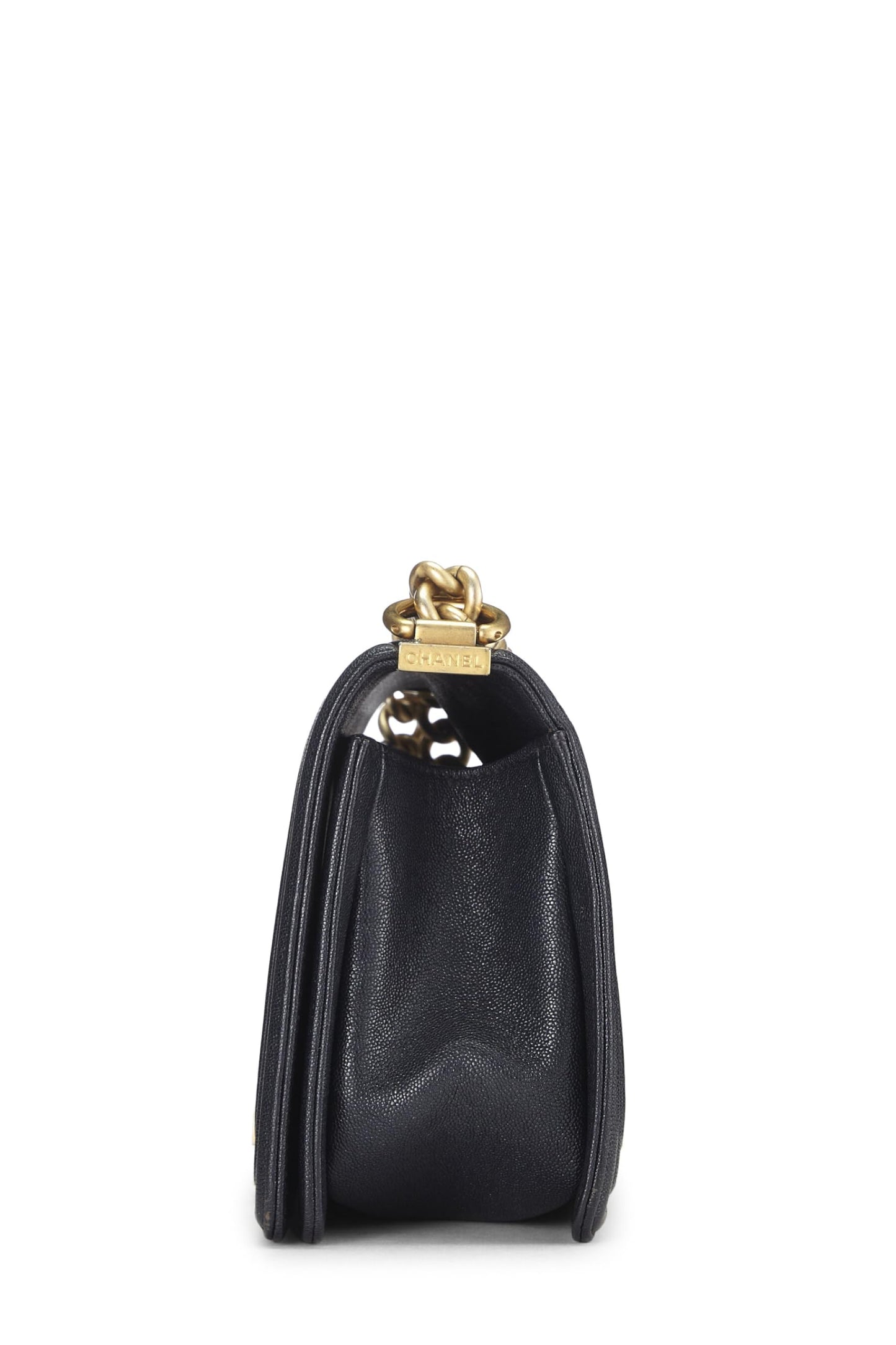Chanel,  Navy Quilted Caviar Boy Bag Medium, Blue