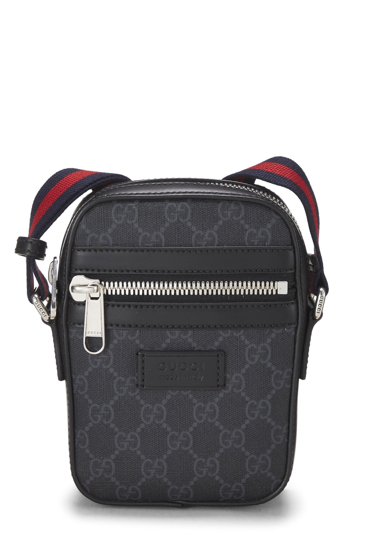 Gucci,  Black GG Supreme Canvas Vertical Web Messenger Mini, Black