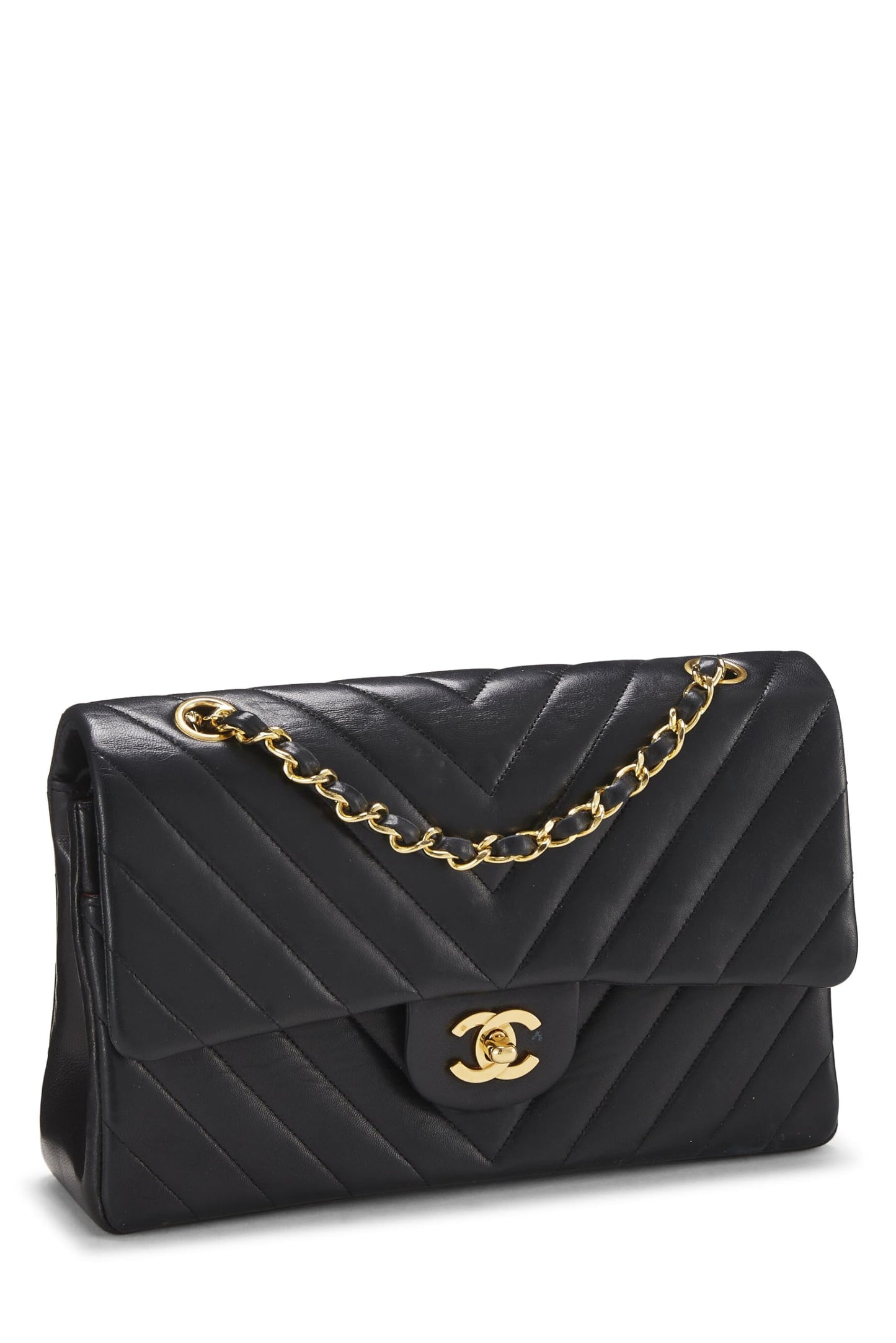 Chanel,  Black Chevron Lambskin Classic Double Flap Medium, Black