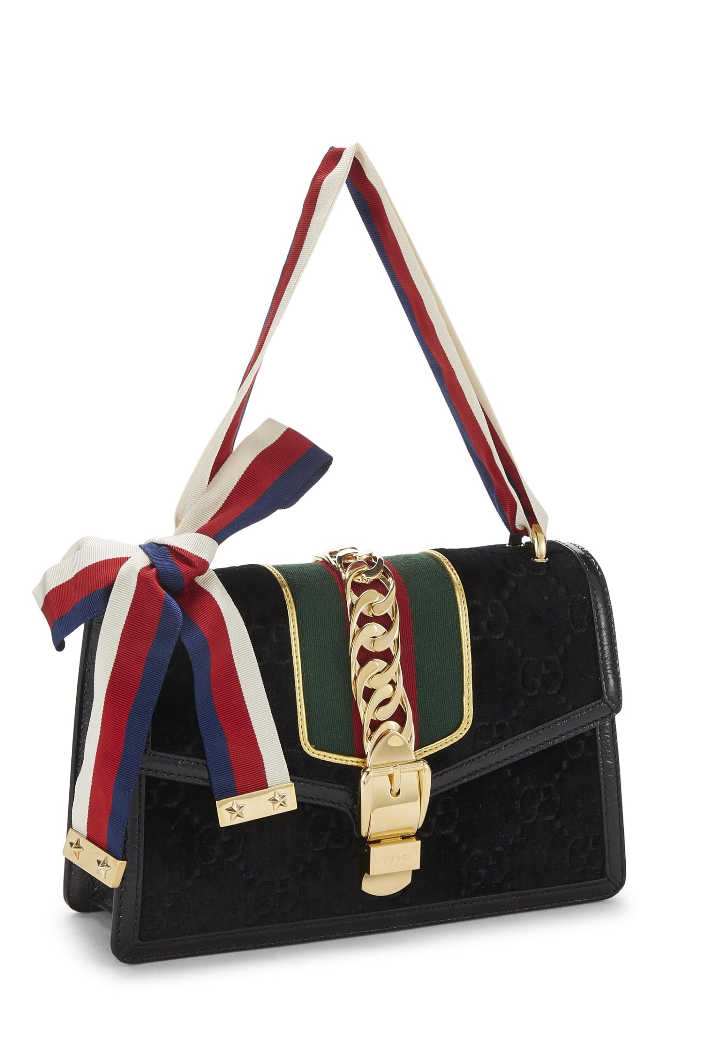 Gucci,  Black GG Velvet Sylvie Shoulder Bag, Black