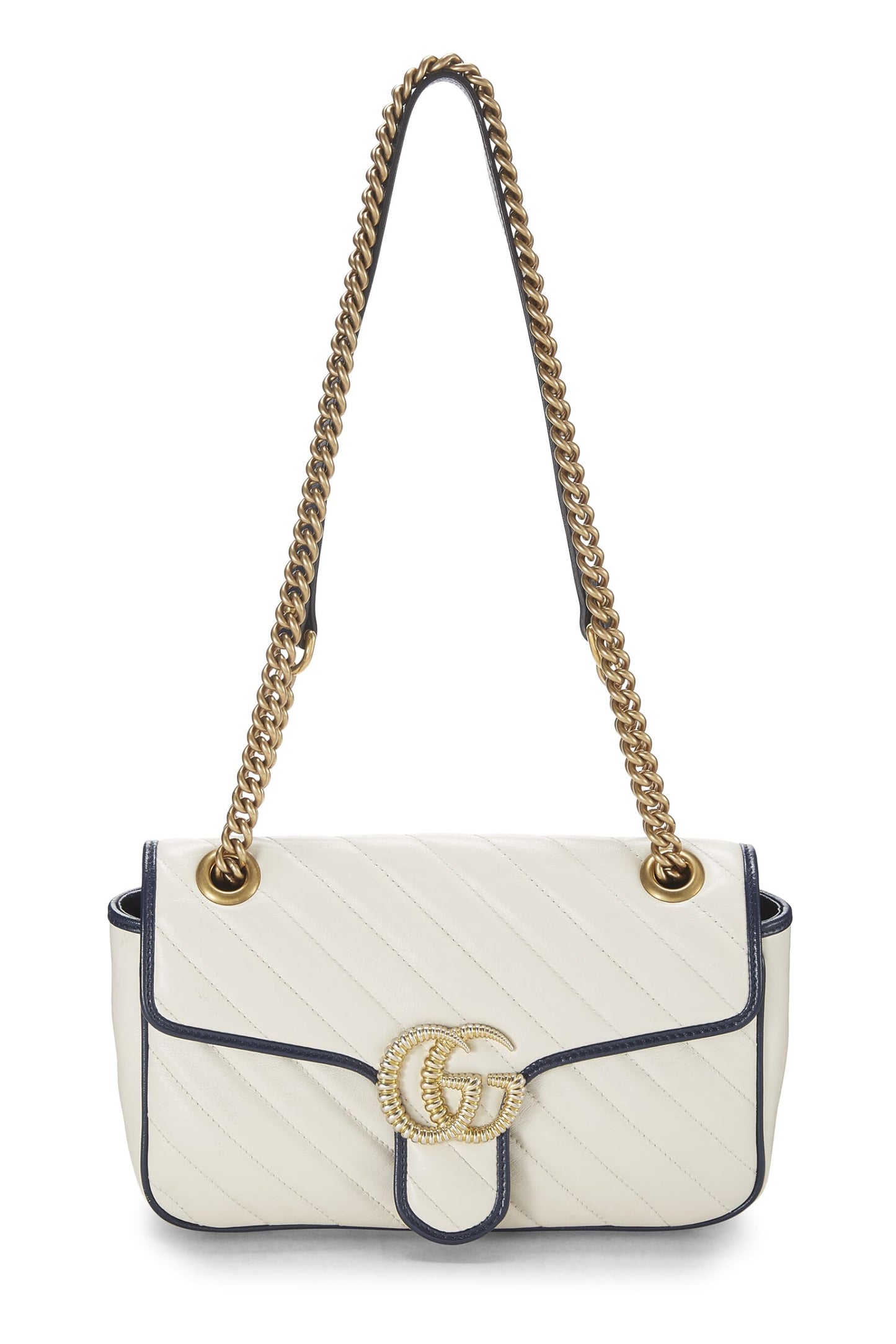 Gucci,  White Leather Torchon GG Marmont Shoulder Bag Small, White