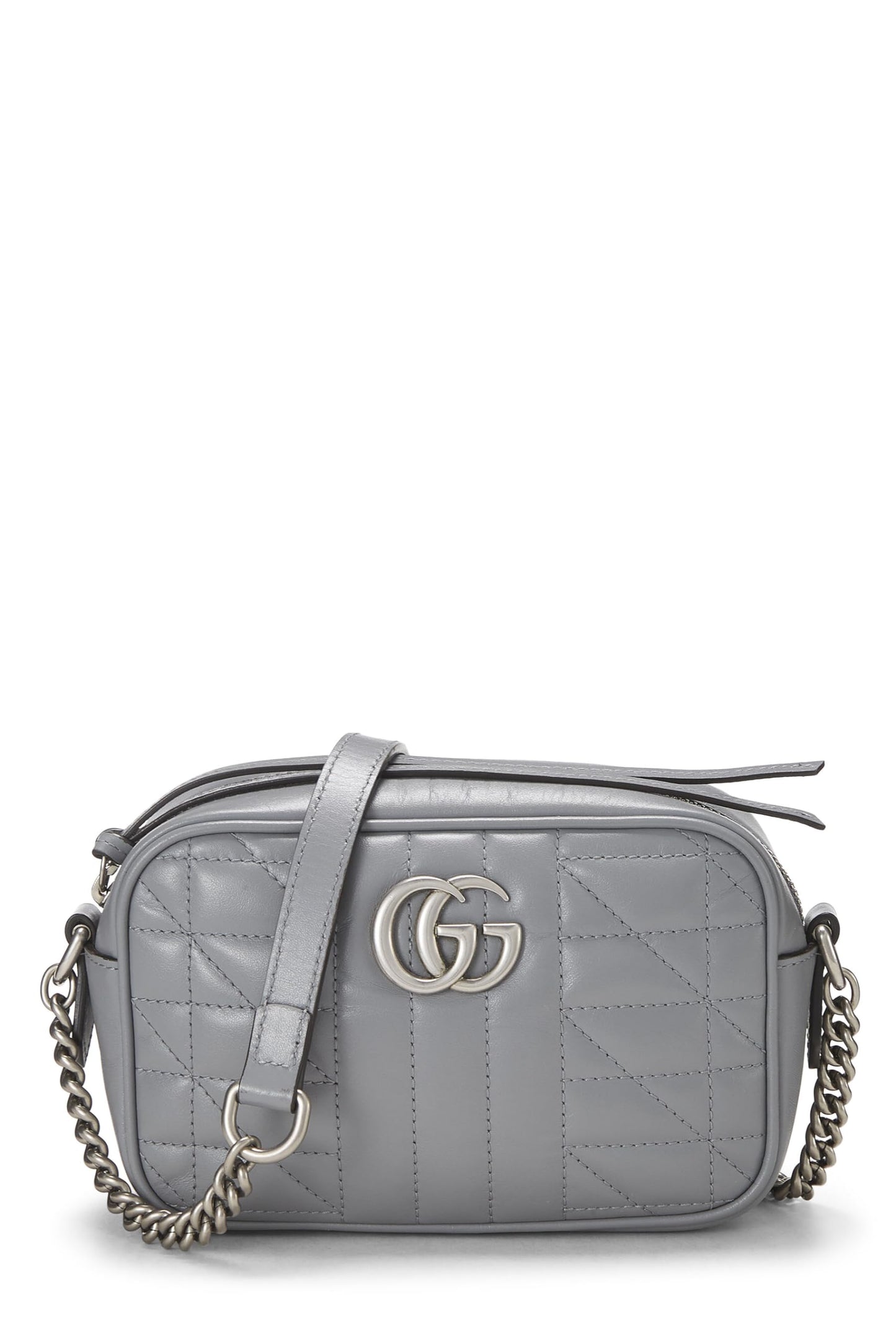 Gucci,  Grey Leather GG Marmont Crossbody Mini, Grey