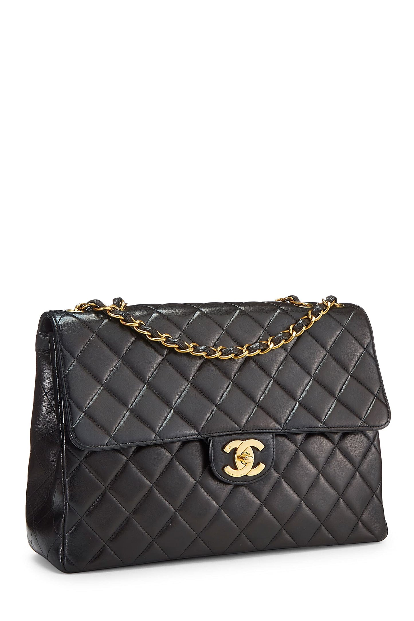 Chanel,  Black Quilted Lambskin Half Flap Jumbo, Black