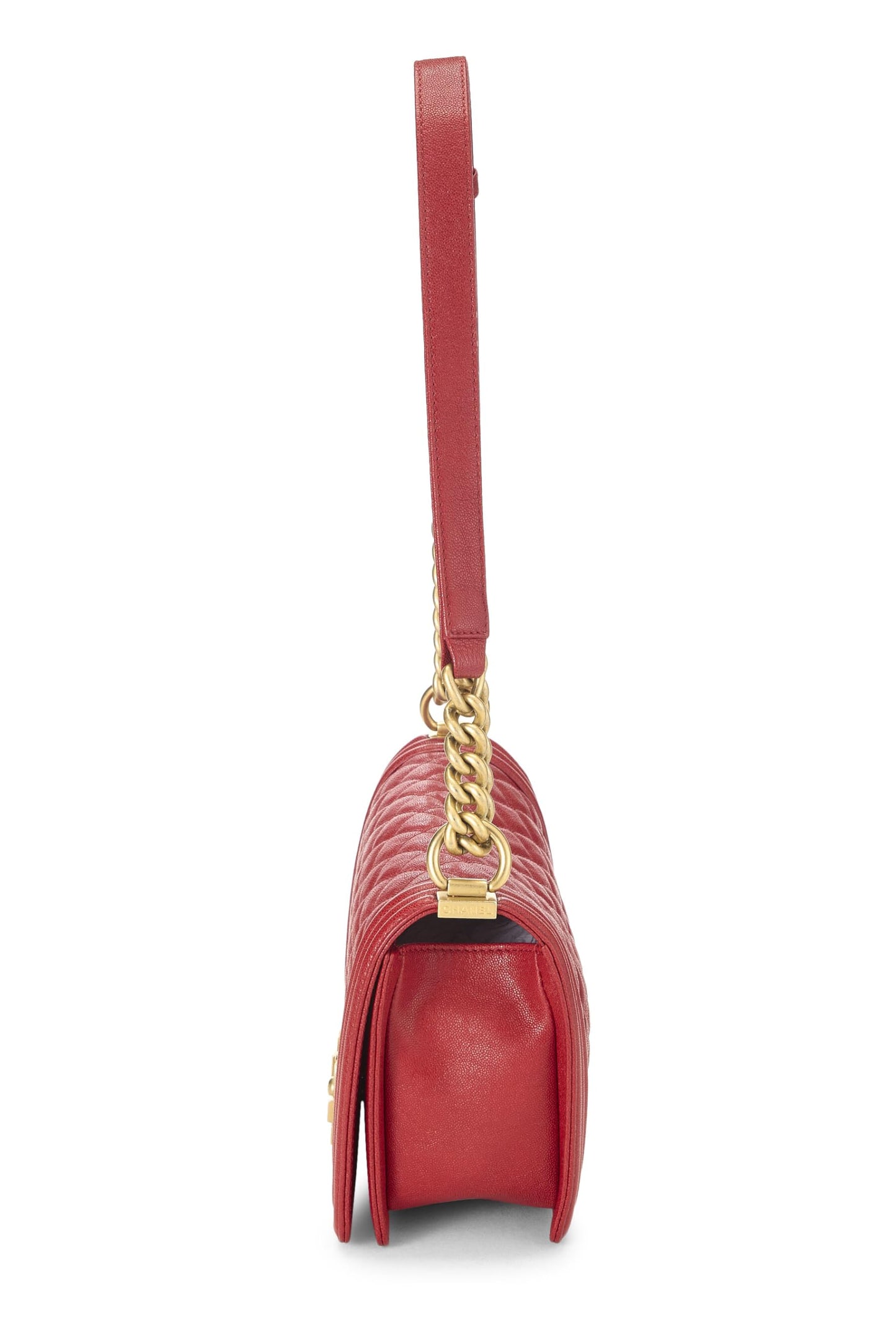 Chanel,  Red Quilted Caviar Boy Bag Medium, Red
