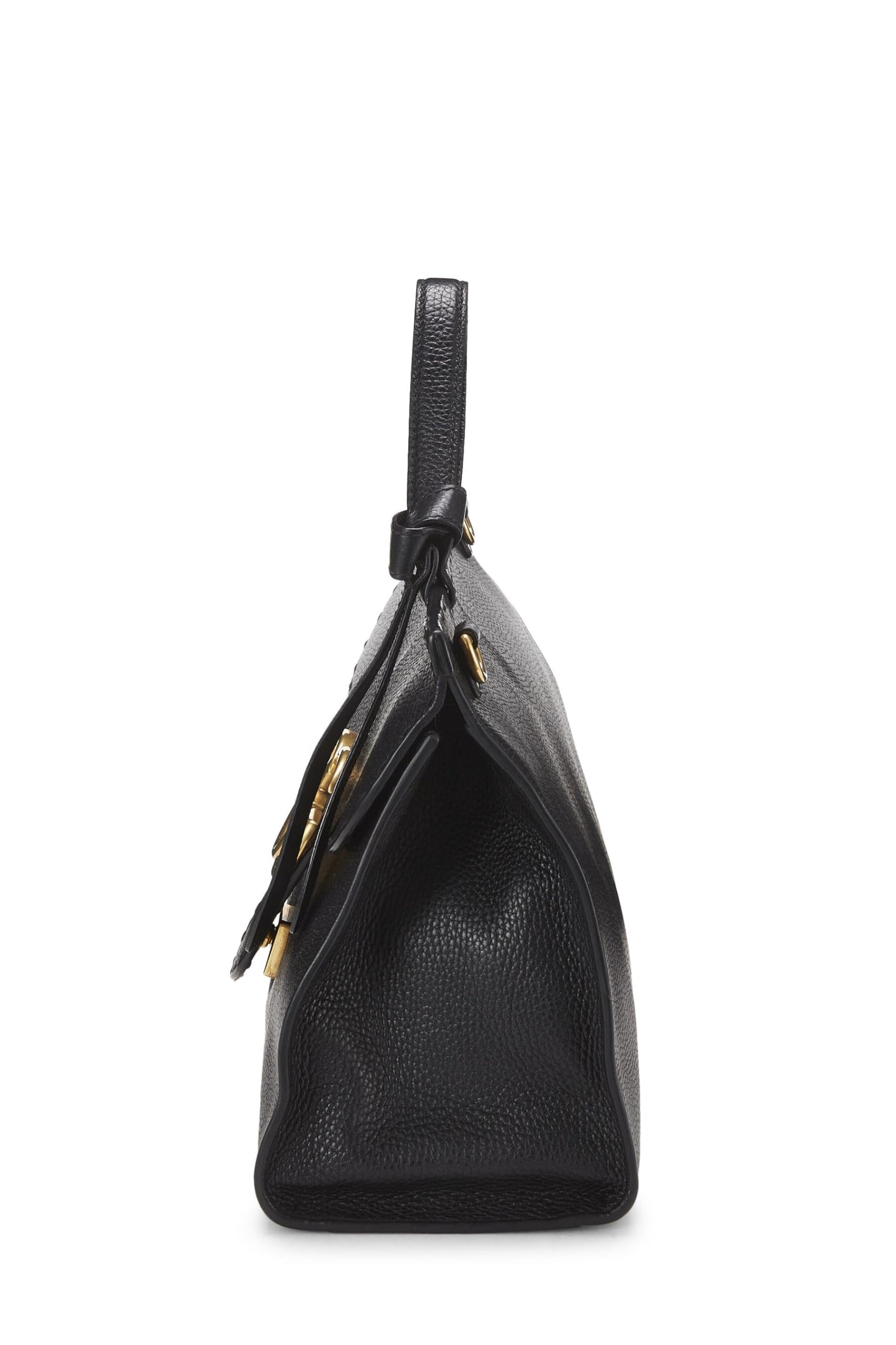 Gucci,  Black Leather GG Marmont Top Handle Flap Bag Small, Black