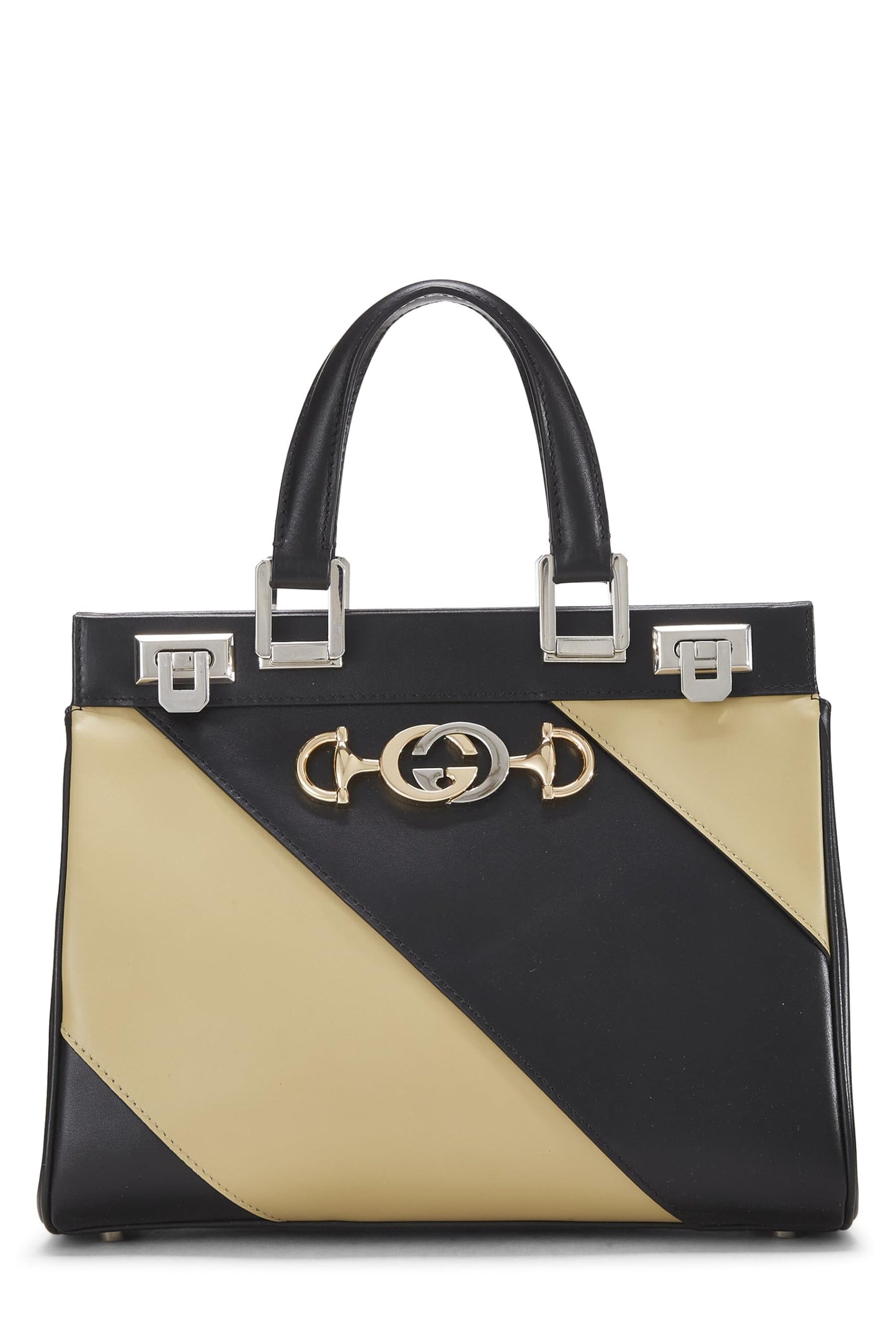 Gucci,  Black & Beige Leather Zumi Top Handle Bag Small, Multi