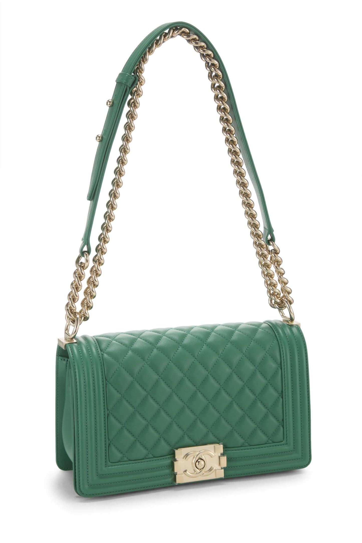 Chanel,  Green Quilted Lambskin Boy Bag Medium, Green