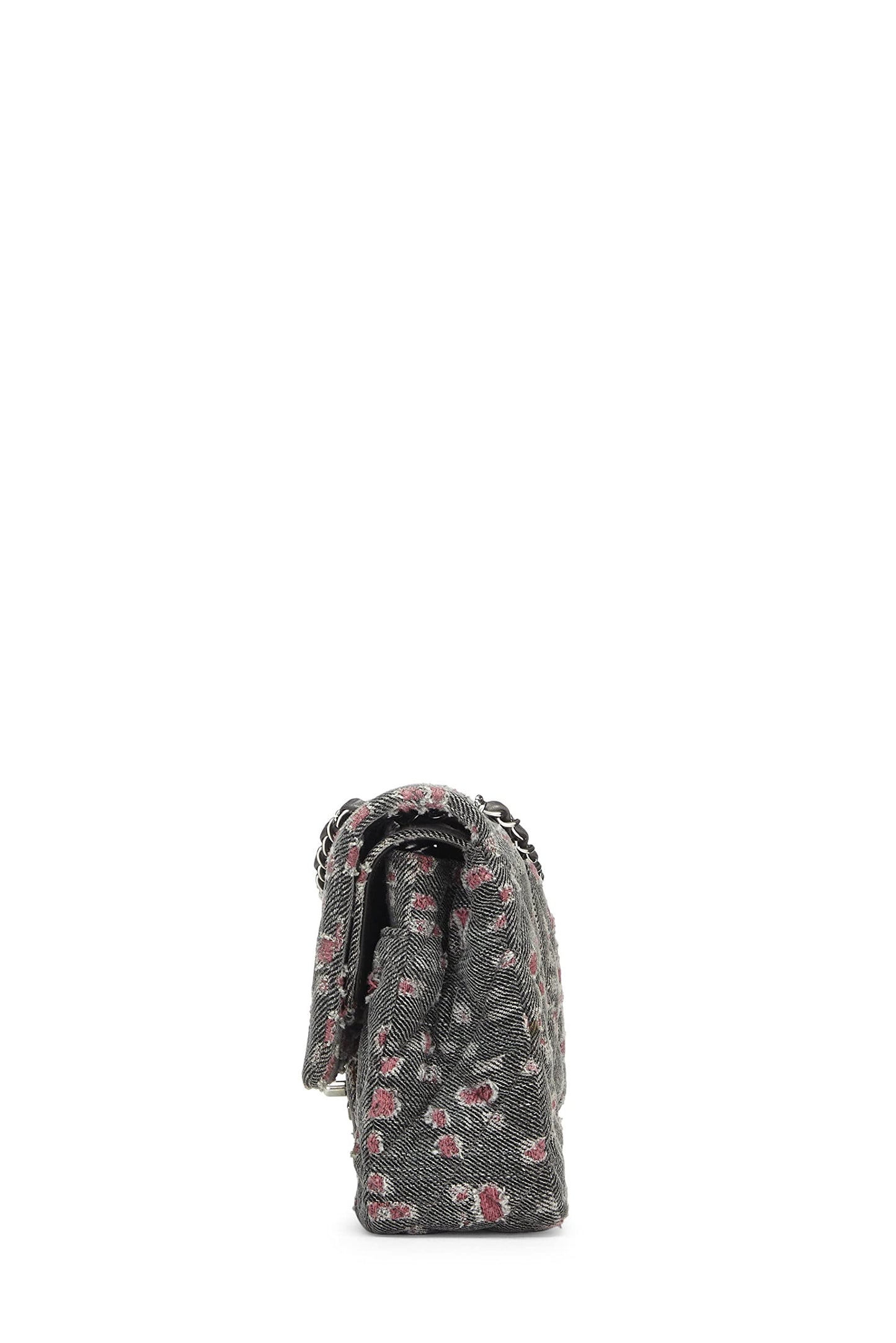 Chanel,  Grey & Pink Distressed Denim Classic Double Flap Medium, Pink