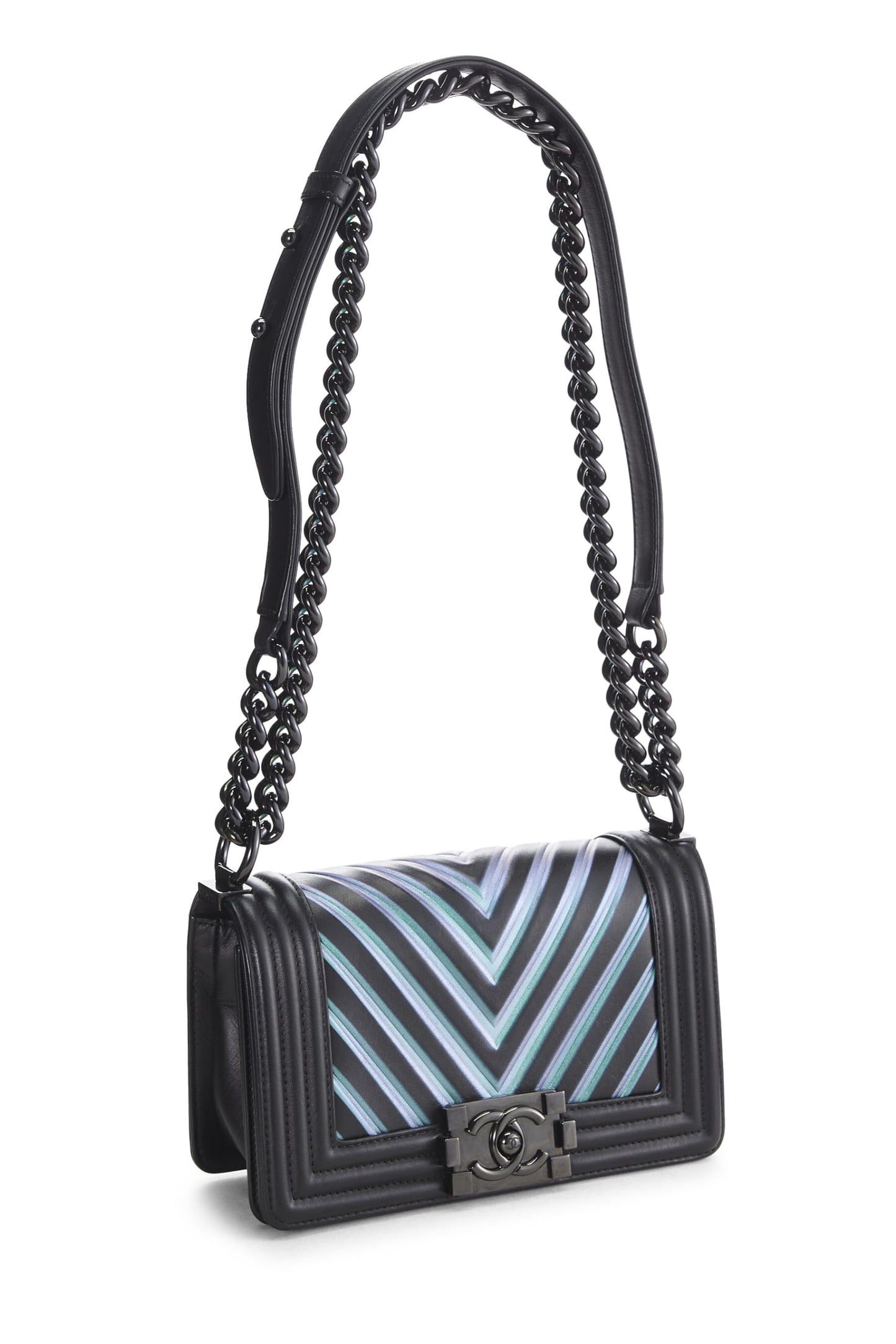 Chanel,  Black Chevron Lambskin Boy Bag Small, Black