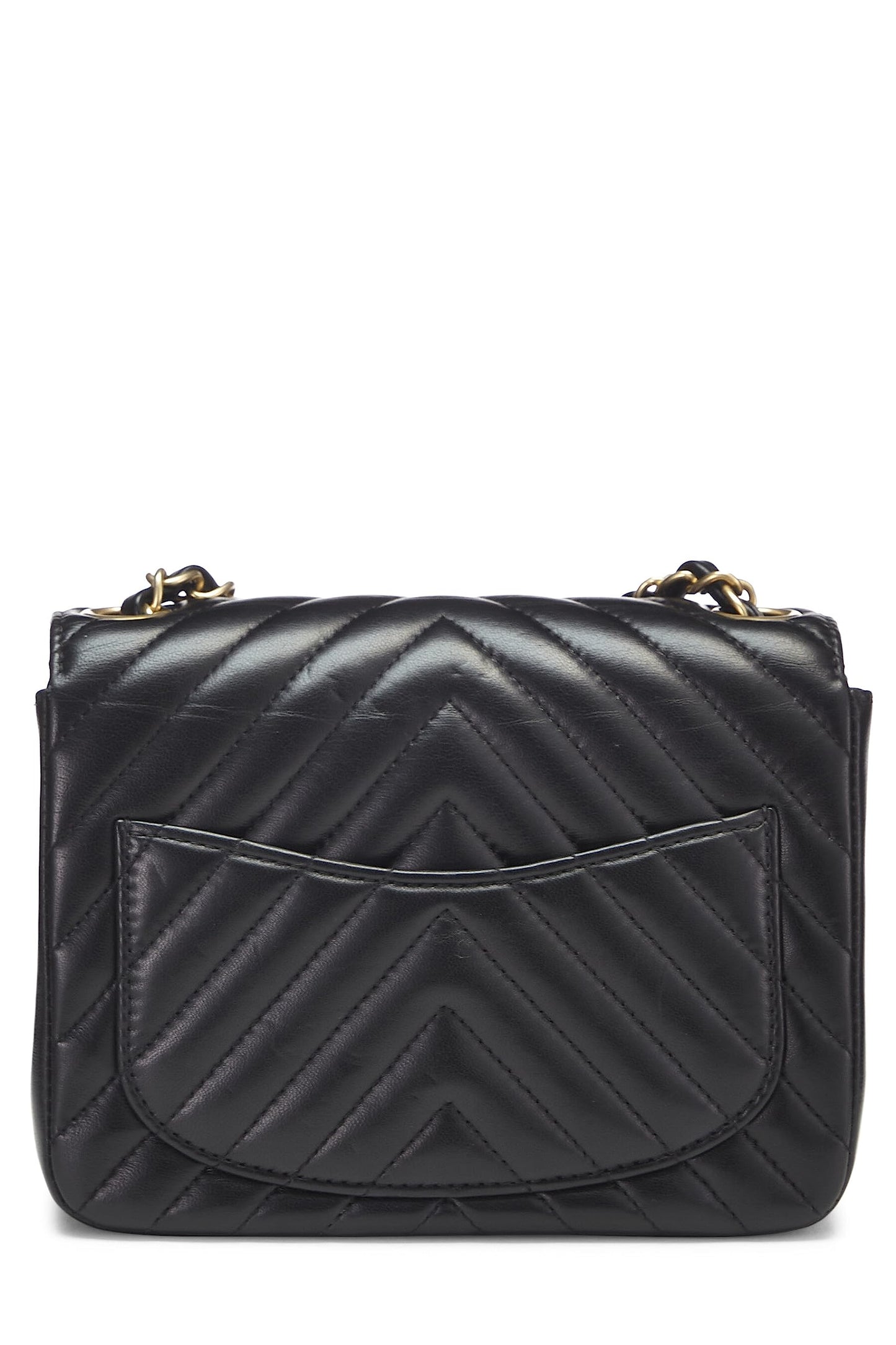 Chanel,  Black Chevron Lambskin Square Flap Mini, Black