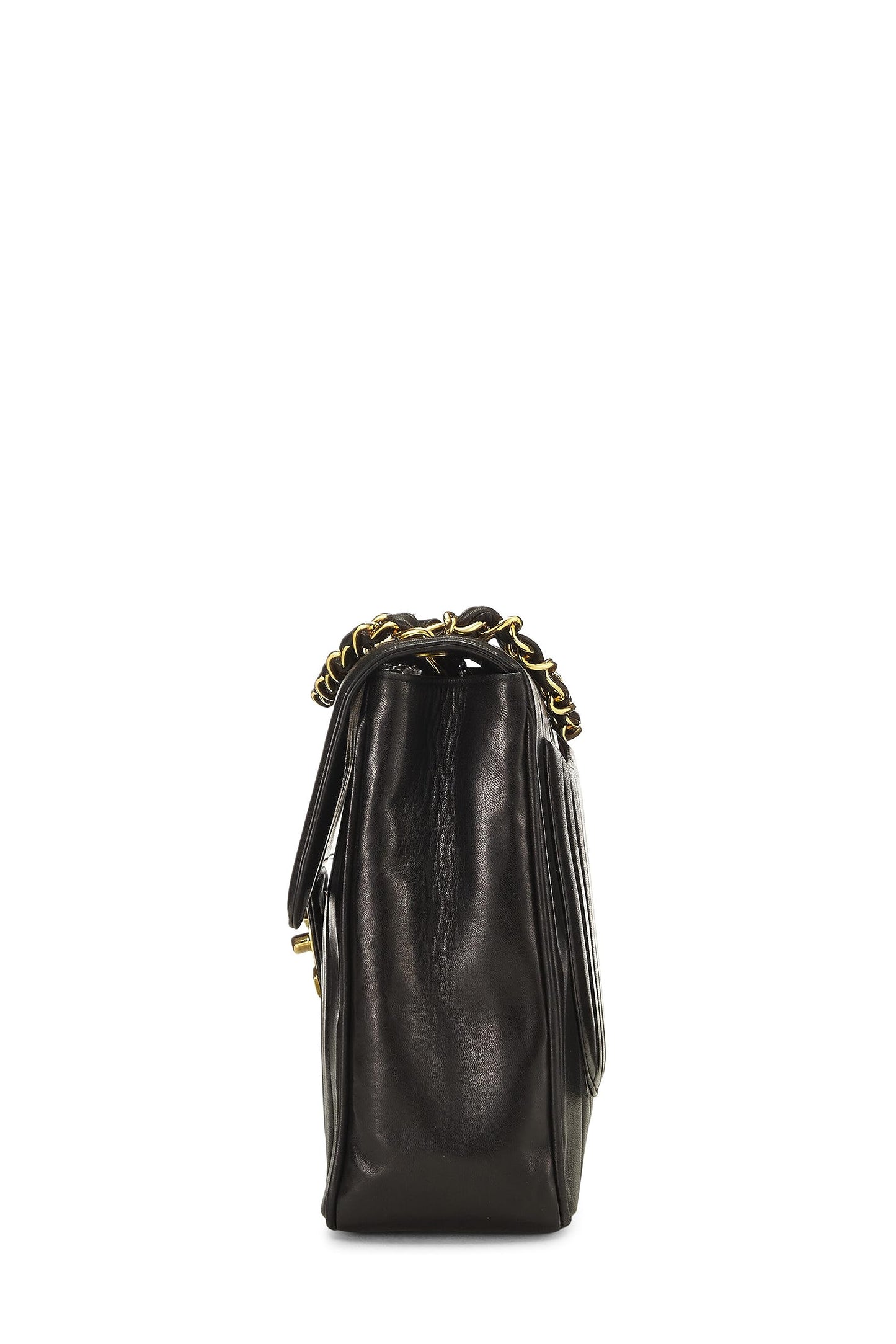 Chanel,  Black Vertical Lambskin Half Flap Jumbo, Black