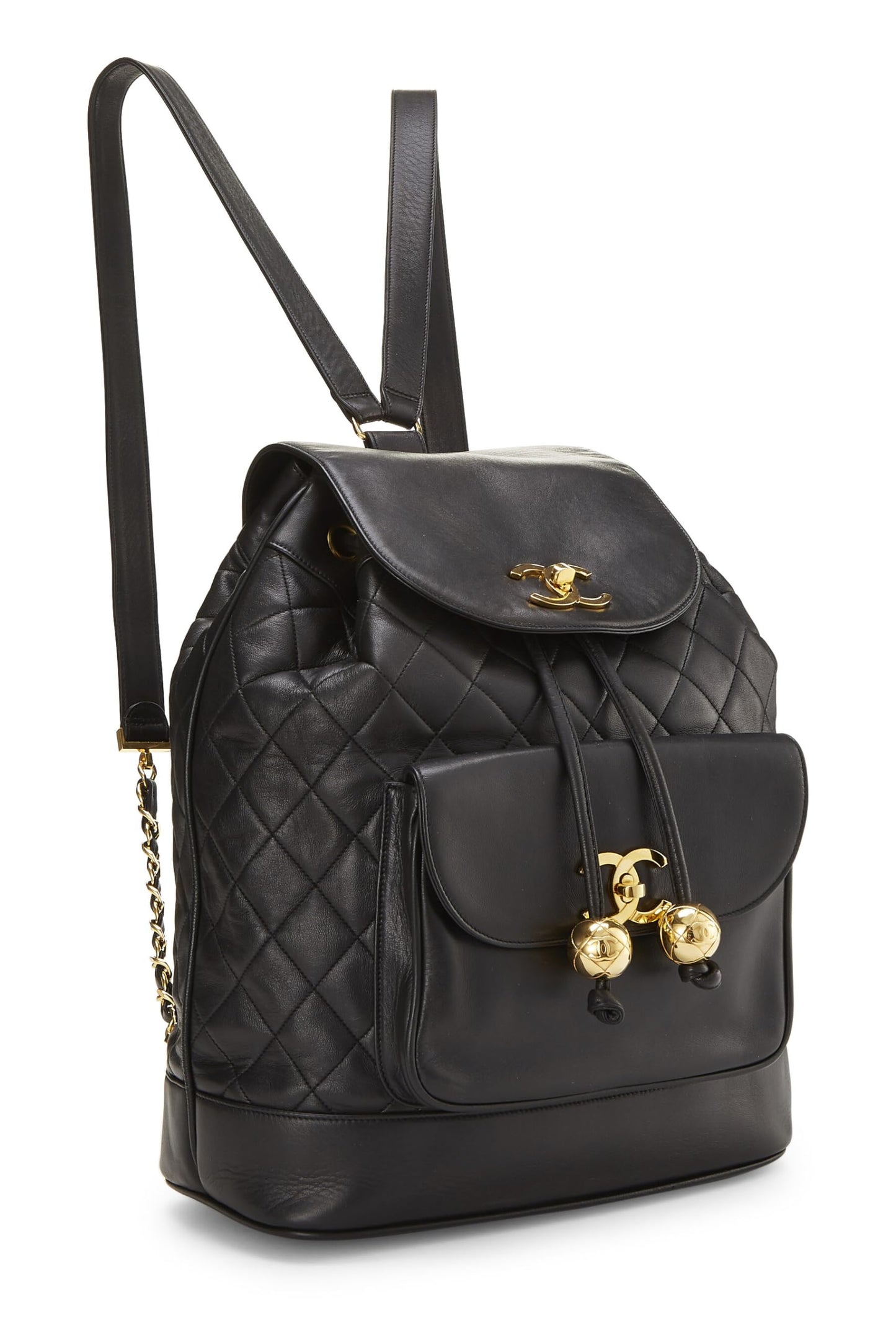 Chanel,  Black Quilted Lambskin Backpack Large, Black