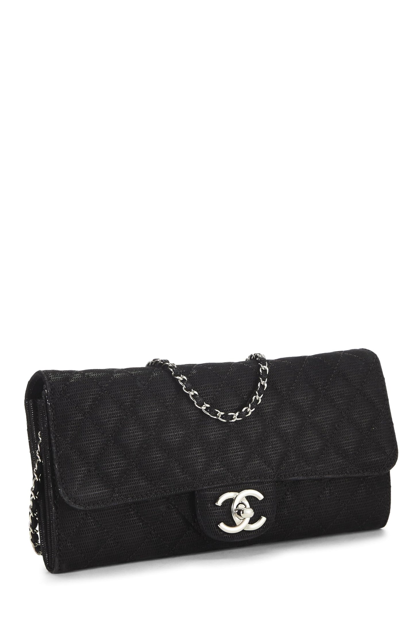 Chanel,  Black Quilted Nubuck East/West Wallet On Chain (WOC), Black